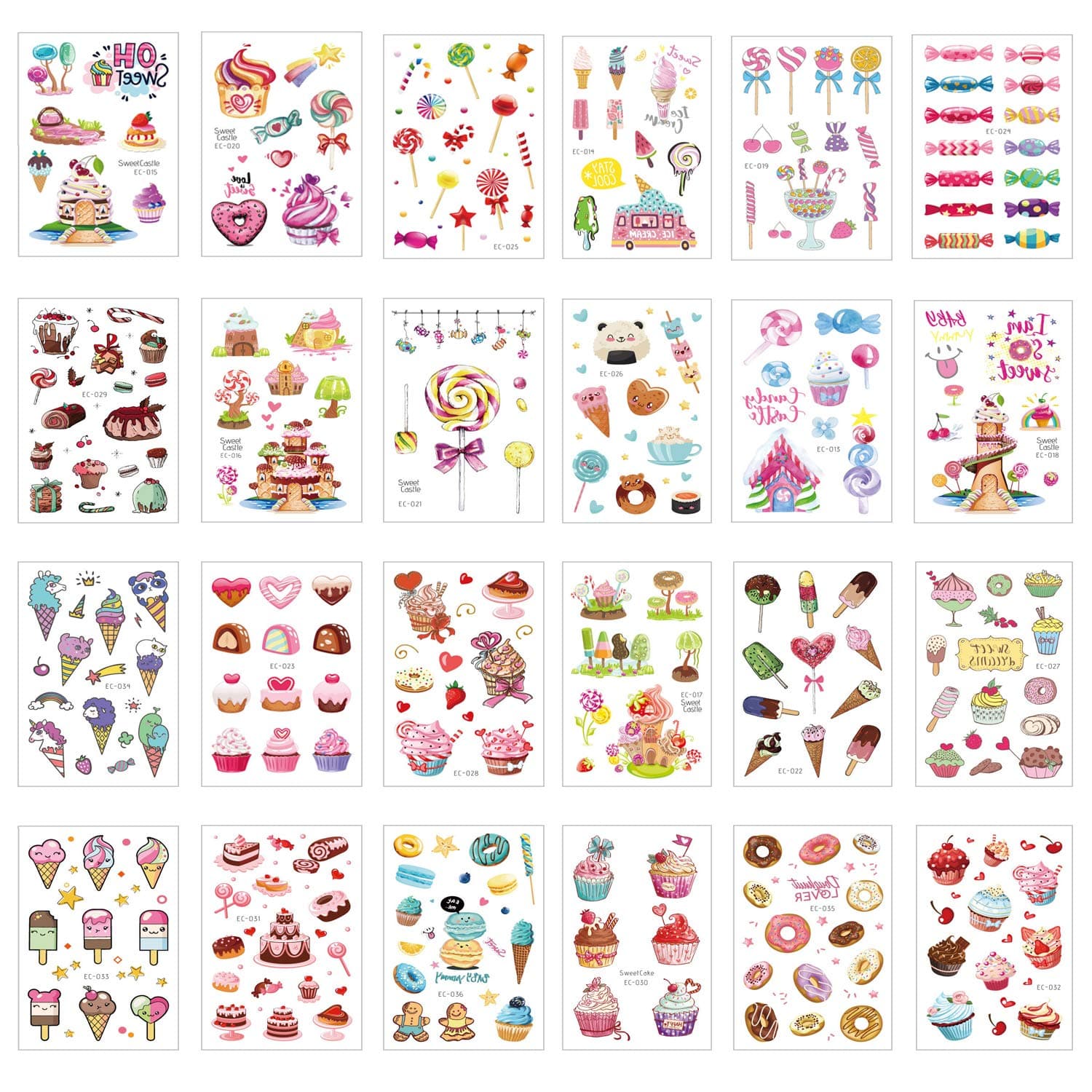 300PCS Ice Cream Temporary Tattoos for Kids, Easy to Use Temporary Tattoos Gywantt Waterproof Summer Tattoo Stickers for Children and Adults Birthday Party Favors(Pack of 24 Sheets)
