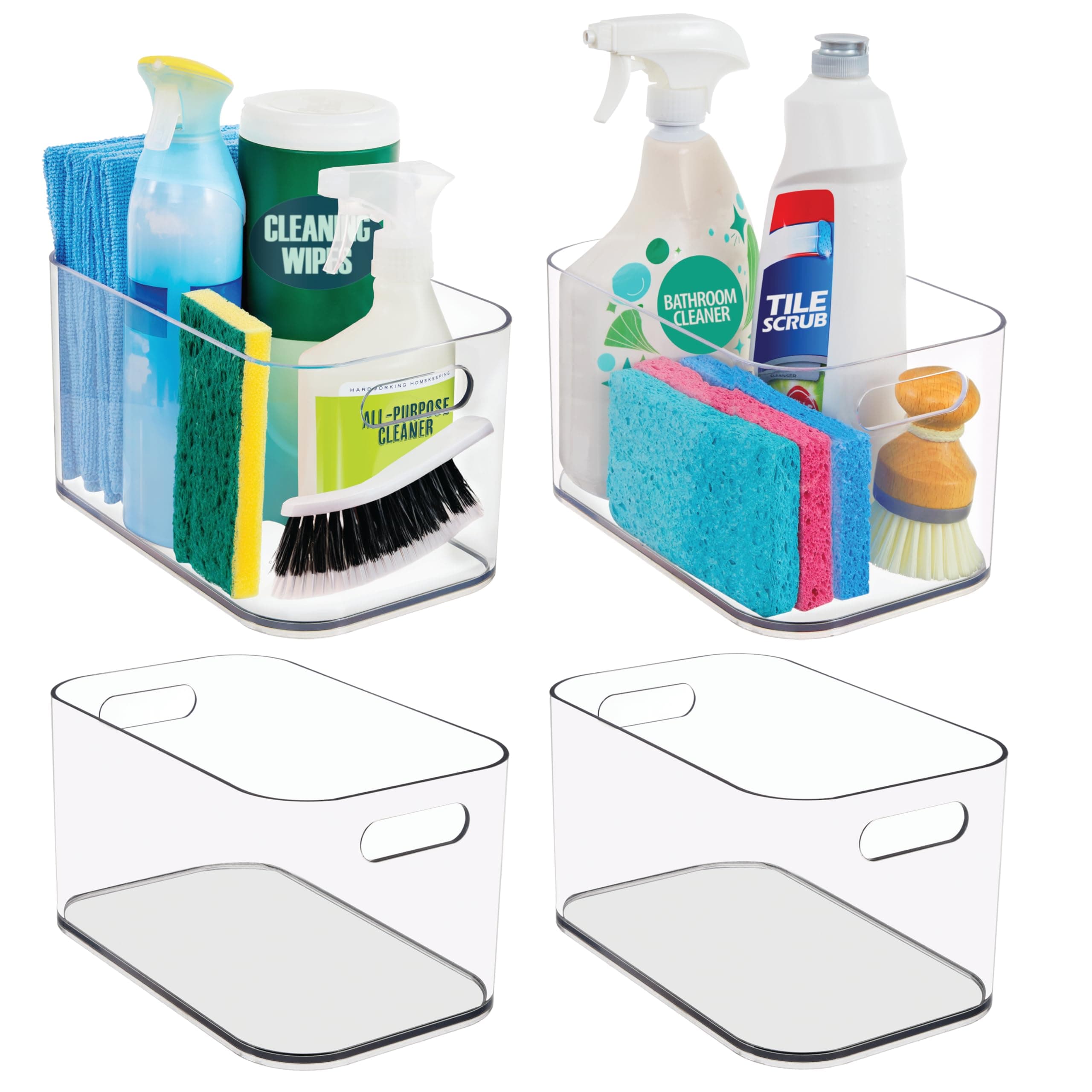 STORi Bliss 10" x 6" Open Clear Pantry Organizer Bin, Set of 4, Plastic Containers with Handle for Kitchen, Fridge, Cabinet, Closet, Bathroom, Undersink Storage Made in USA