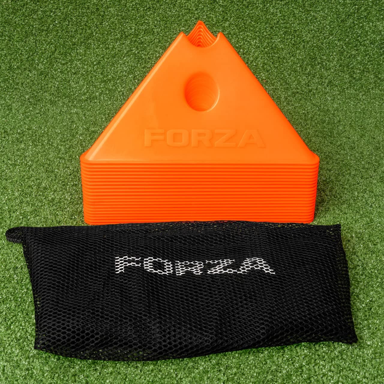 FORZA Jumbo Triangle SuperCones | Professional Football Training Cones with Triangular Design - Ideal for Speed, Agility, and Footwork Drills [Pack of 20 with Carry Bag]
