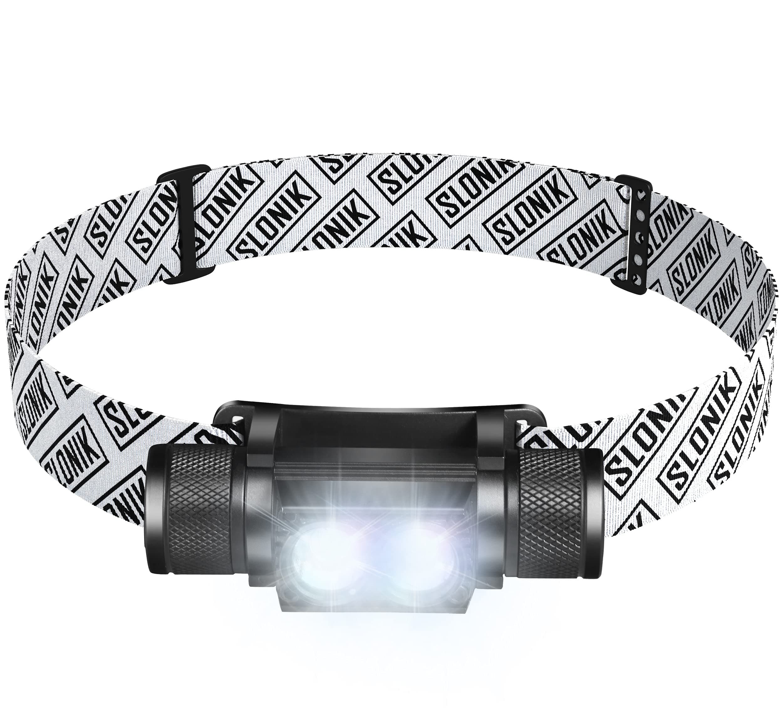 SLONIK LED Headlamp Flashlight - 1000 Lumen USB Rechargeable Headlight w/ 2200 mAh Battery - IPX8 Waterproof Head Lamp with Bright 30 ft Beam - Camping Gear & Hard Hat Accessories, White