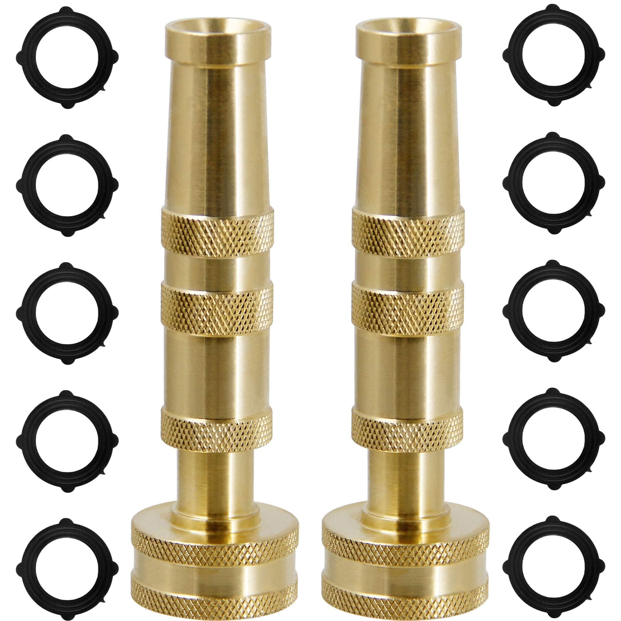 Solid Brass Hose Nozzle, 2 Pack 4" Heavy Duty Brass Garden Hose Nozzle with 10 Rubber Washers