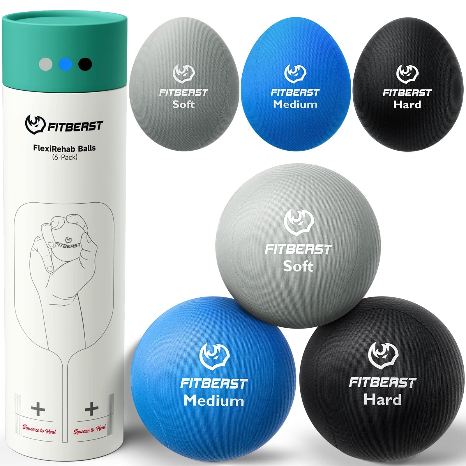 FitBeast Stress Balls for Adults, Squeeze Balls for Hand Therapy, 6-Pack Hand Therapy Balls, Hand Grip Strengtheners for Arthritis Relief, Physical Therapy