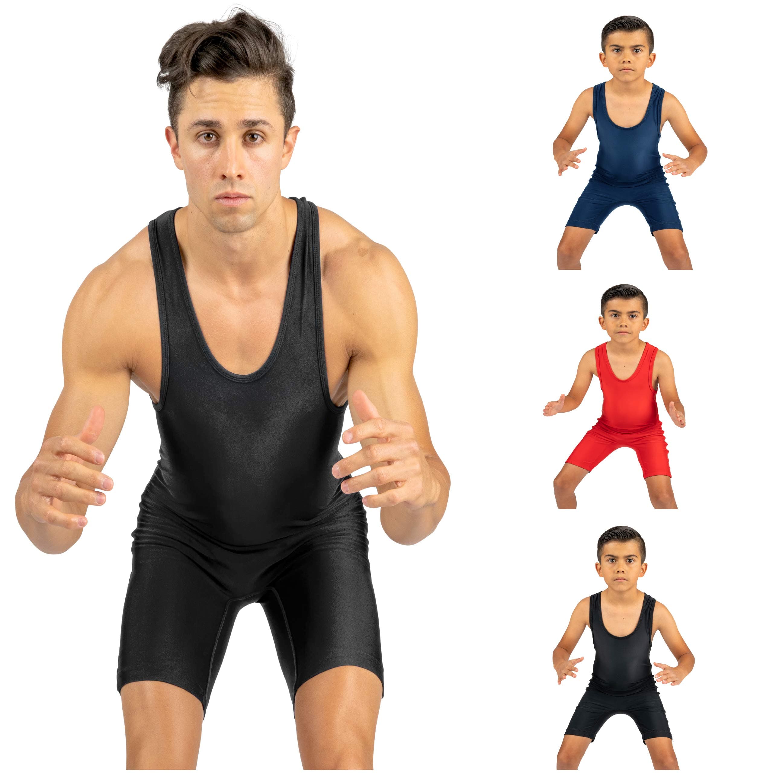 4 Time All AmericanWrestling Singlet: Black, Navy Blue, Red, Teal sizes 4XS-5XL