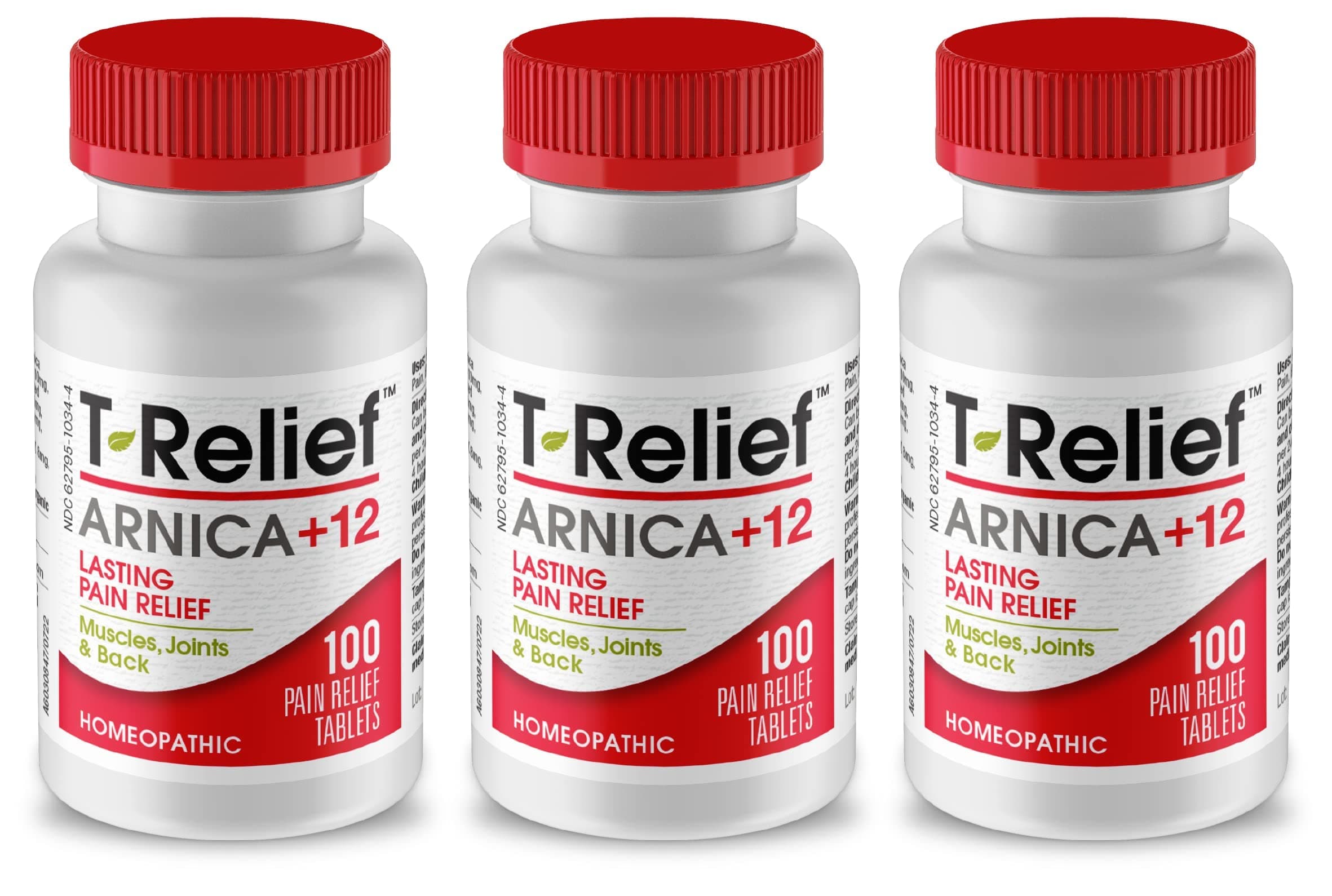 T-Relief Arnica +12 Natural Relieving Actives for Back Pain Joint Soreness Muscle Aches & Stiffness, Whole Body Fast Acting Relief for Women & Men - 100 Tablets (3 Pack)