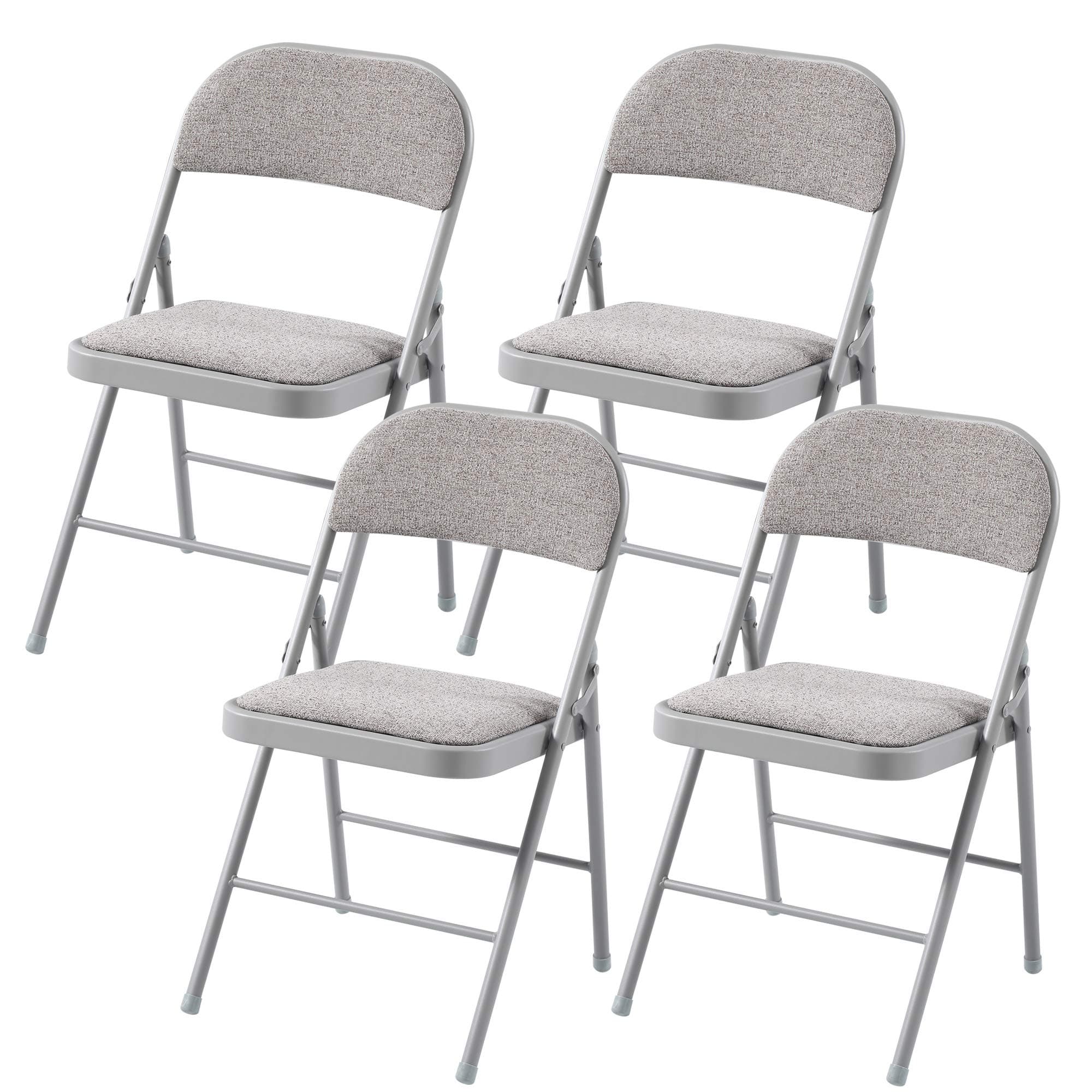 Cushioned Fabric Folding Chairs with a Grey Metal Frame - Set of 4