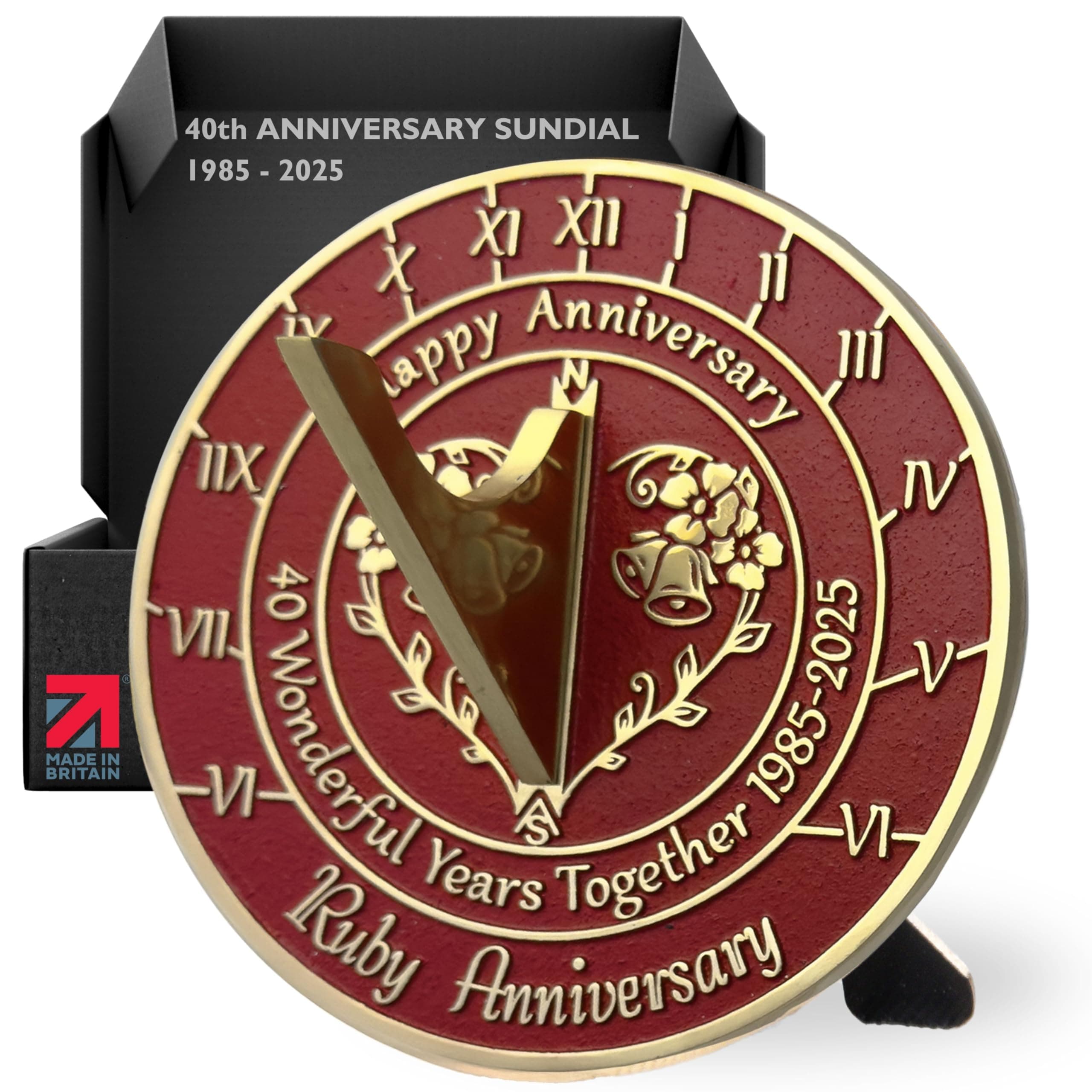 Anniversary Sundial Gift for 40th Ruby Wedding Anniversary in 2025 - Recycled Metal Home Decor Or Garden Present Idea - Handmade in UK for Him, Her Parents Or Couples 40 Year Celebration