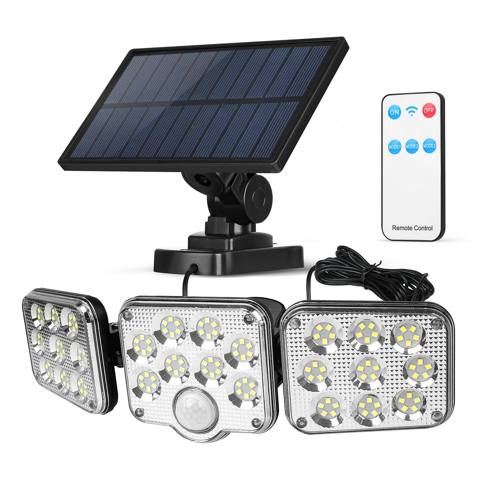 Solar Motion Sensor Outdoor Light with 3 Adjustable Head, Baytion 6500K 138 LEDs Solar Outdoor Light, IP65 Waterproof Solar Sensor Lights Outdoor for Gardens, Patios, Porches, Garages