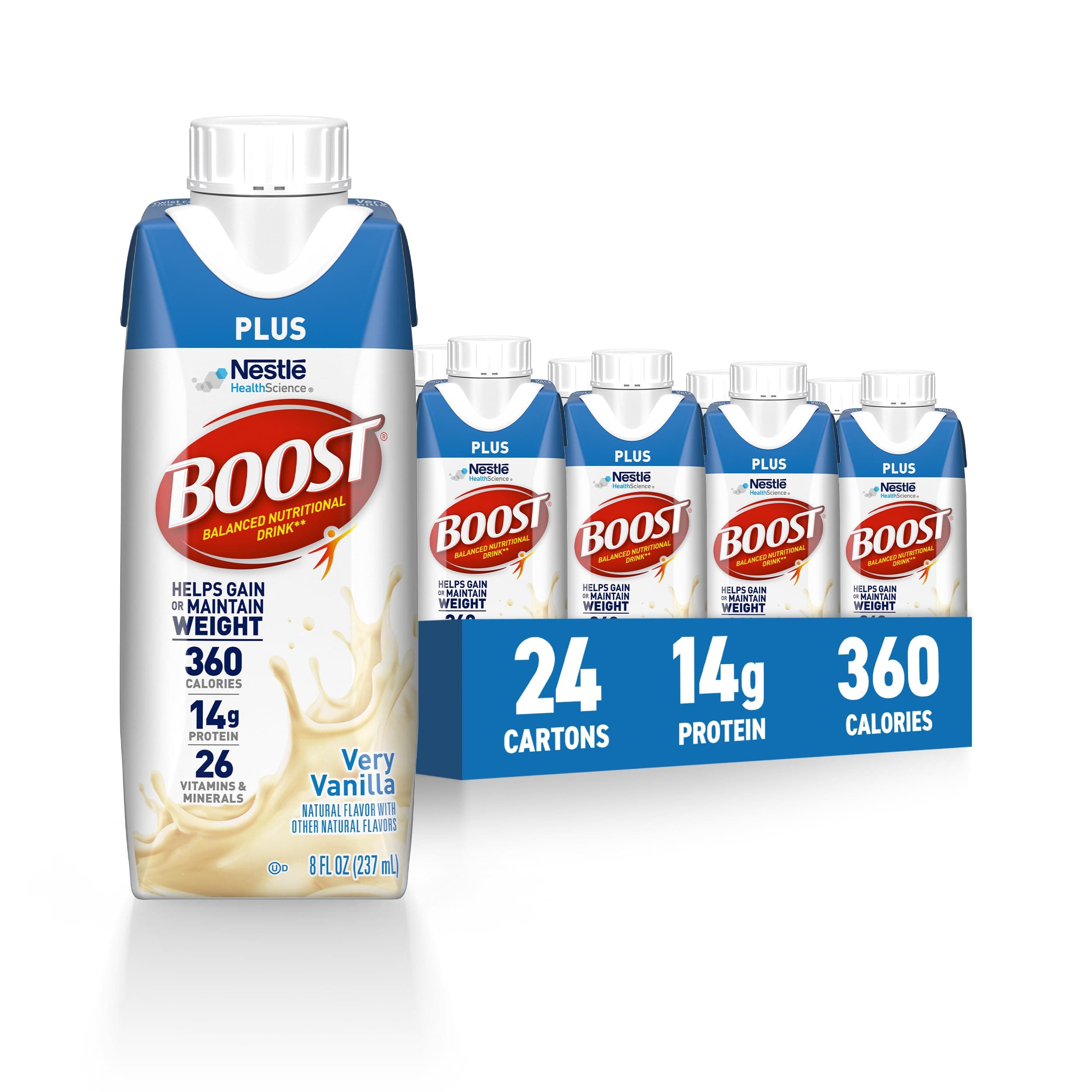 BOOST Plus Nutritional Drink, Very Vanilla, 8 fl oz (Pack of 24)