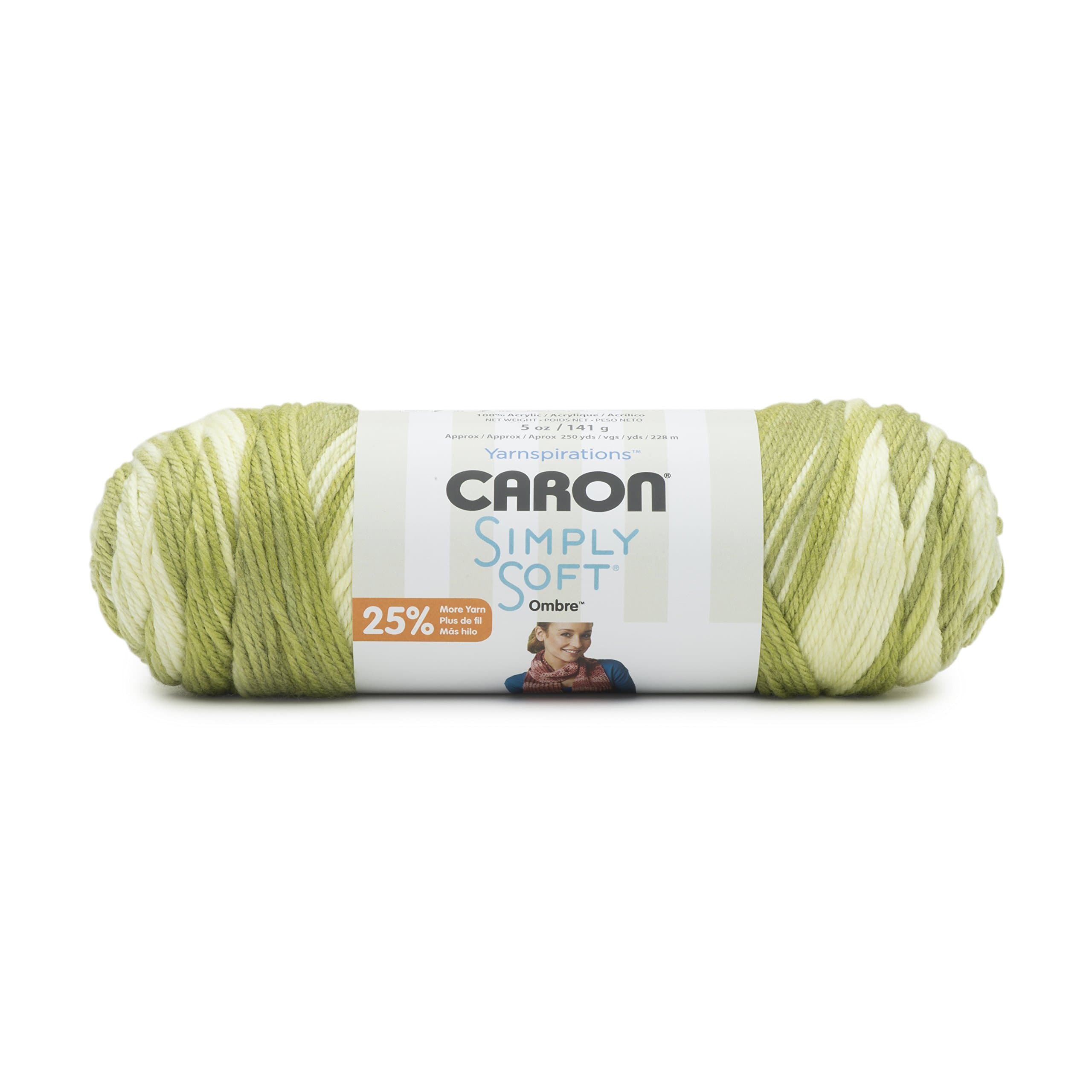 Caron Simply Soft Ombre Yarn (4) Medium Worsted Gauge 100% Acrylic - 5 oz - Avocado - Machine Wash & Dry
