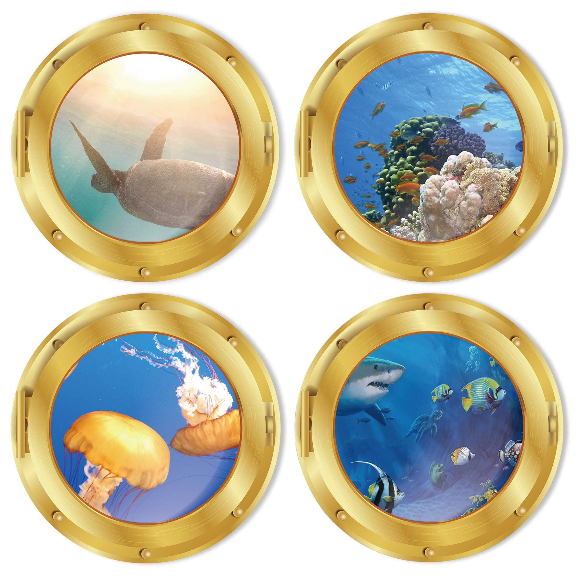 4 PCS Removable 3D Under The Sea Nature Scenery Wall Decals Animals Wall Sticker Home Wall Art Decor for Bathroom Bedroom Door Kids Baby Nursery Room Includ Sea Turtles Shark Fish Coral Plants