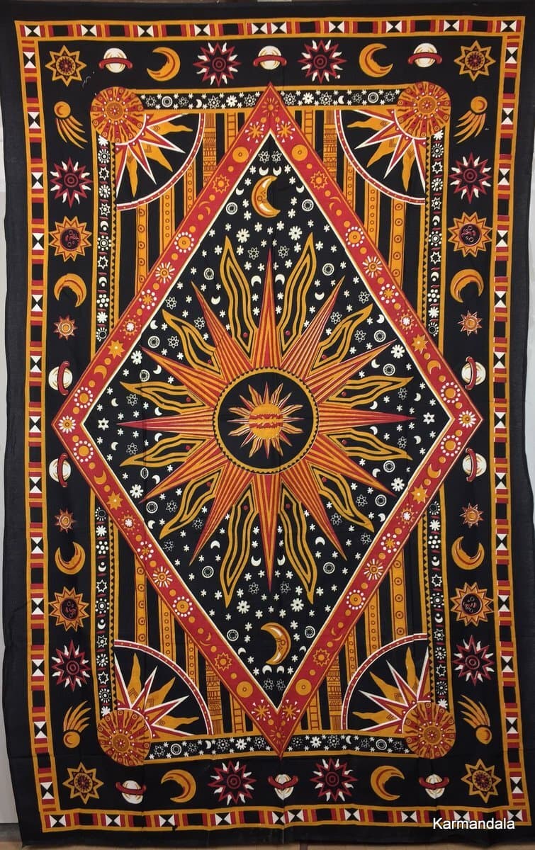 Indian Handmade Hippie Boho Bohemian Gypsy Decor Boho Mandala Wall Hanging Twin Size Tapestry Beach Towel Single Bedspread Psychedelic Celestial Indian Bedsheet