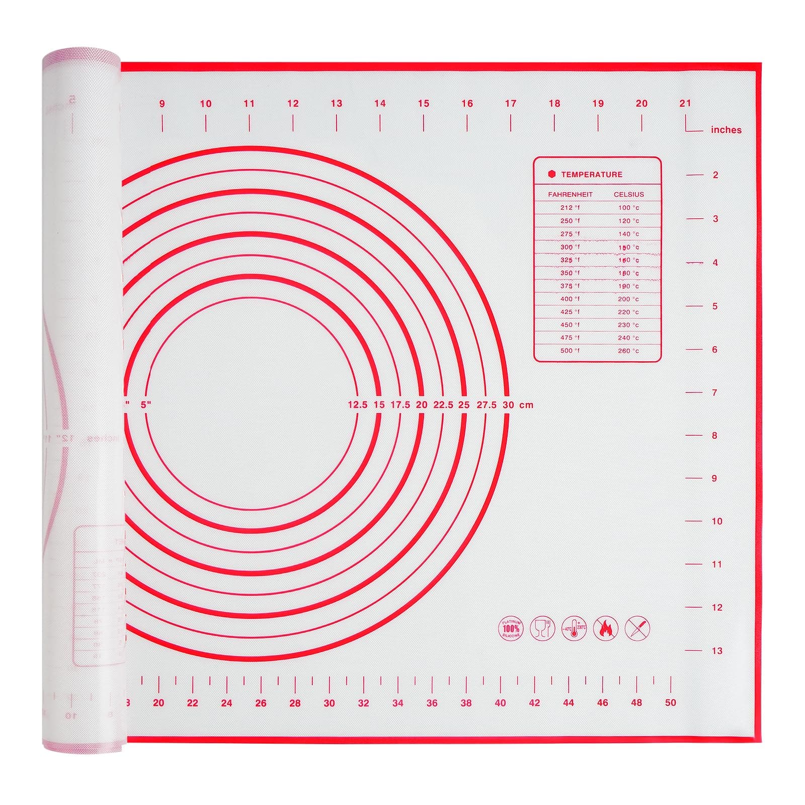 Silicone Baking Mat, 16" x 24" - Non-Slip Pastry Mat for Rolling Dough, Pie Crust & Fondant, Oven Liner with Measurement