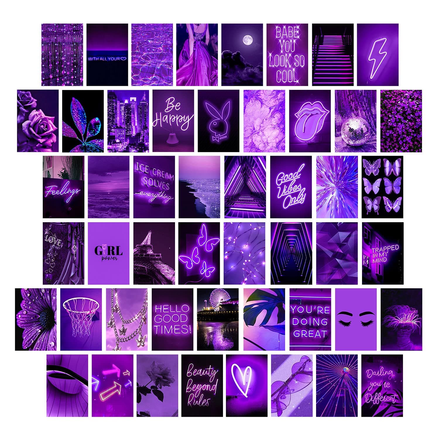 WOONKIT Purple Wall Collage Kit - Aesthetic Pictures, Wall Decor for Bedroom, Room Decor for Teen Girls, 50PCS 4x6 INCH