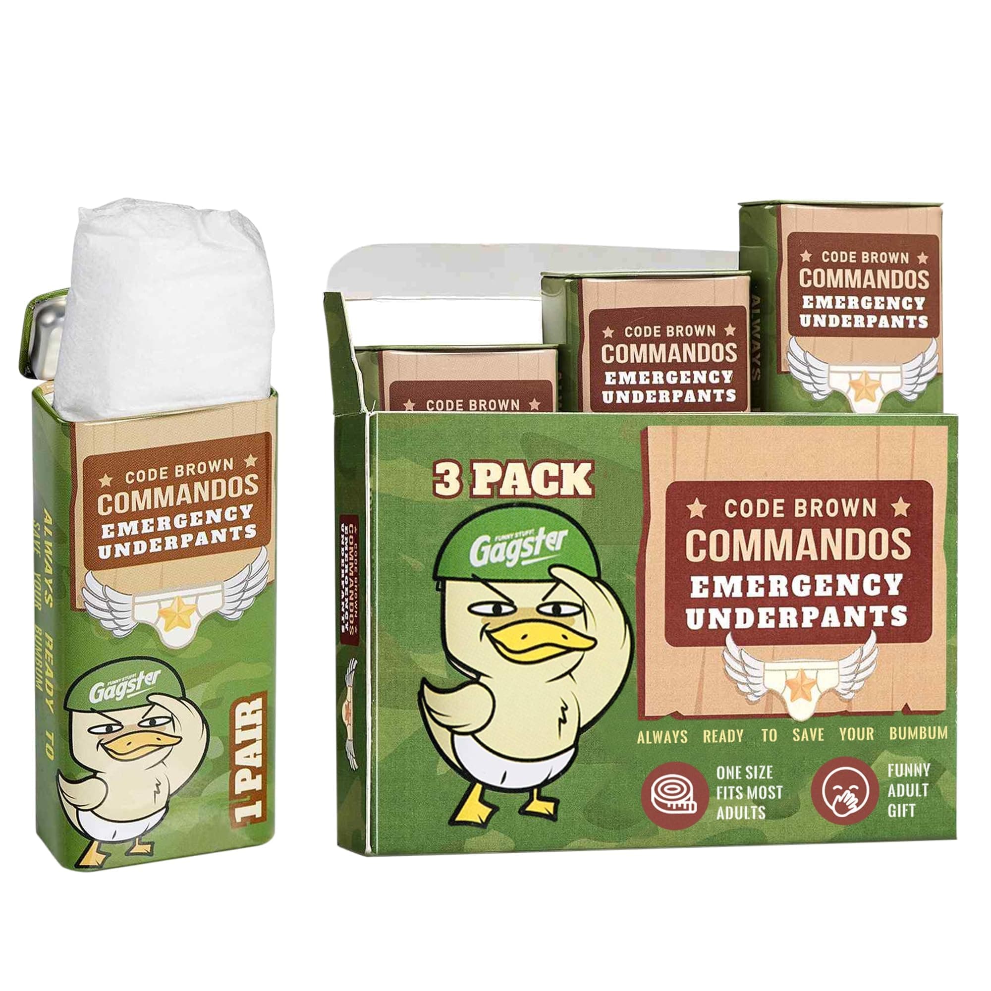 Gagster Emergency Underwear - 3 Pairs Instant Disposable Funny Underwear in Compact Container, White Elephant Joke Ideal Gag Gifts for Men, Secret Santa, Birthday Prank Gifts - Travel Size - One Size