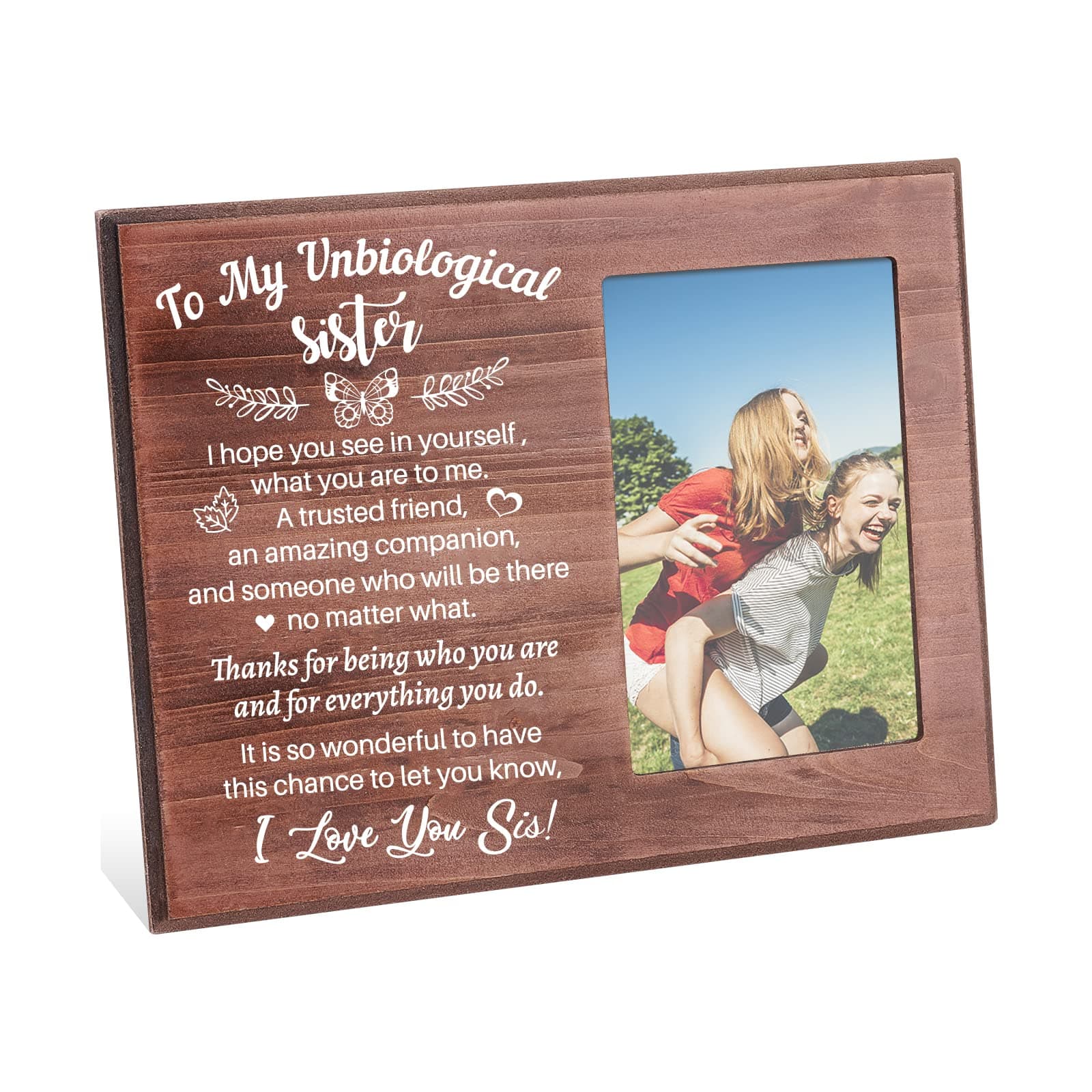 FINGERINSPIRETo My Unbiological Sister Picture Frame, 4x6 Inch Photo Frame with Warm Words, Best Friend Birthday Gifts, Graduation Gifts, Going Away Gifts for Women BFF Soul Sister