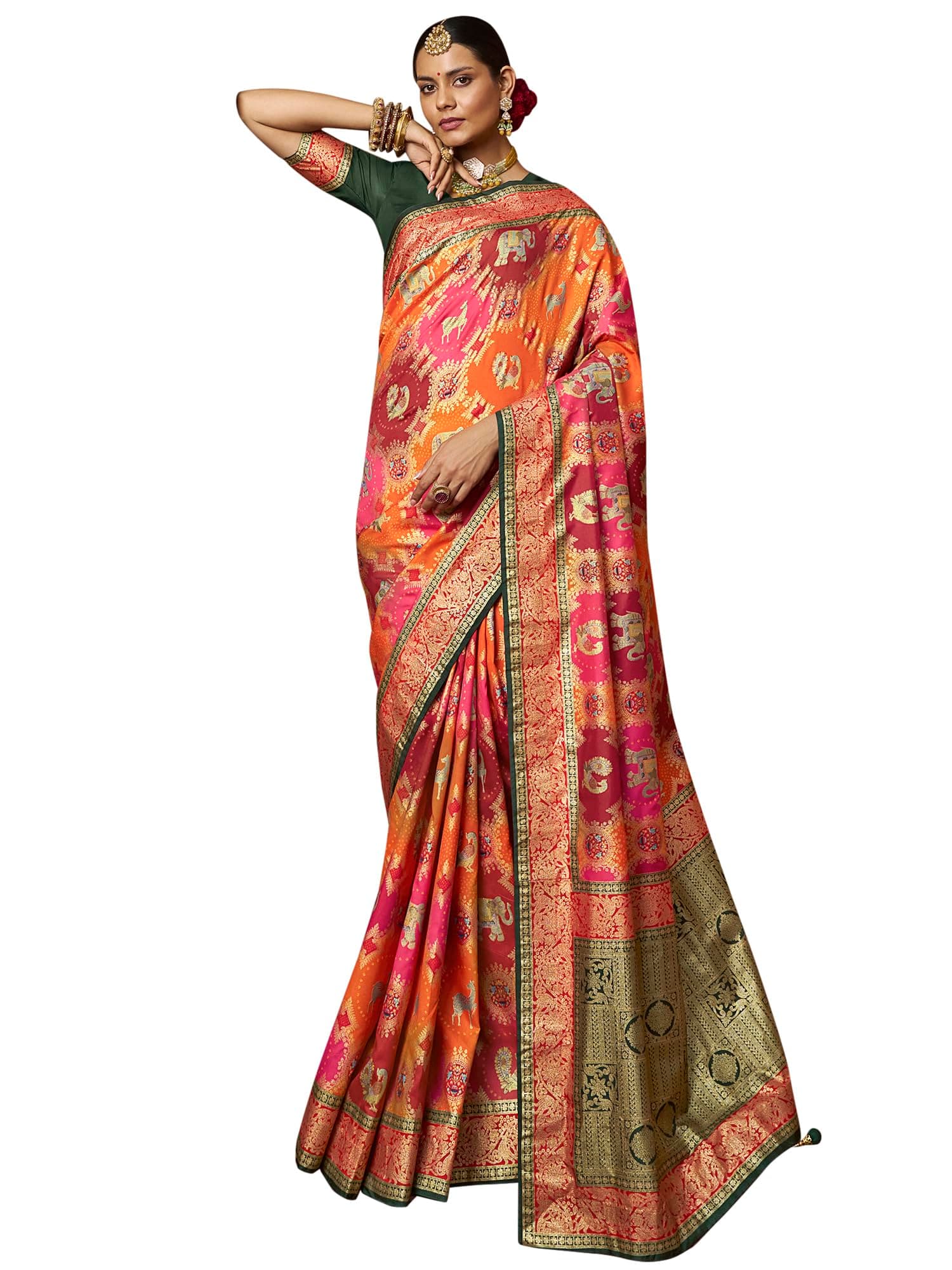 AKHILAM Women's Banarasi Silk Woven Design Saree With Unstitched Blouse Piece (RNGRUTU1001_SS_Parent)
