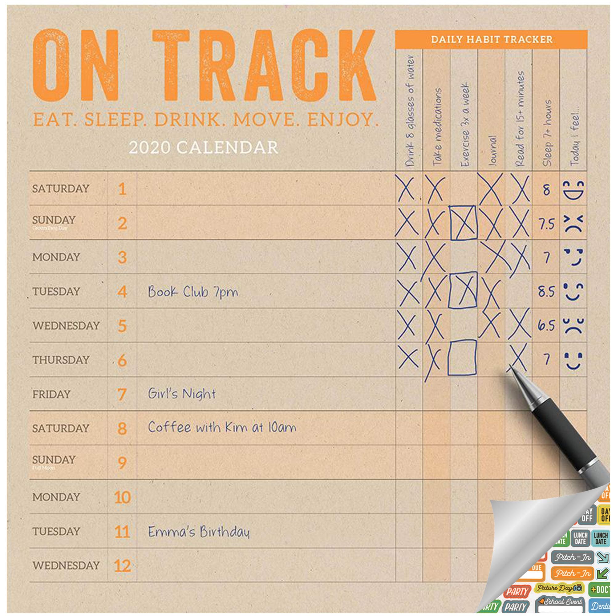Daily Habit Tracker Calendar 2020 Set - Deluxe 2020 On Track Planner Wall Calendar with Over 100 Calendar Stickers (Organization Gifts, Office Supplies)