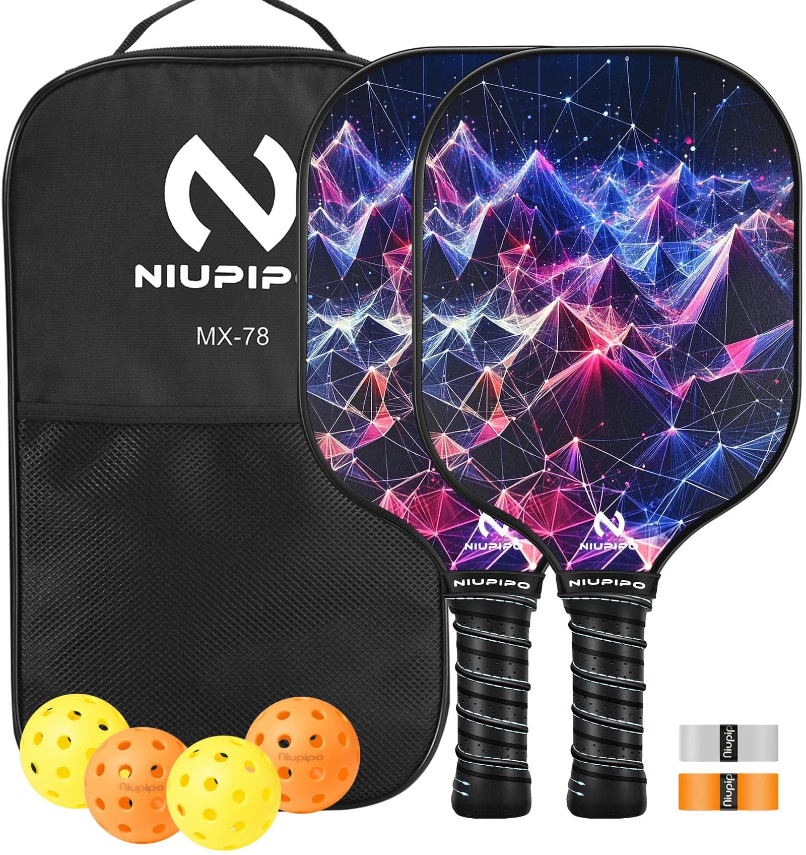 niupipo Pickleball Paddles, Pickleball Paddles Set of 2, Fiberglass Surface, Polypropylene Honeycomb Core, Cushion Grip, Lightweight Pickleball, Portable Carry Bag