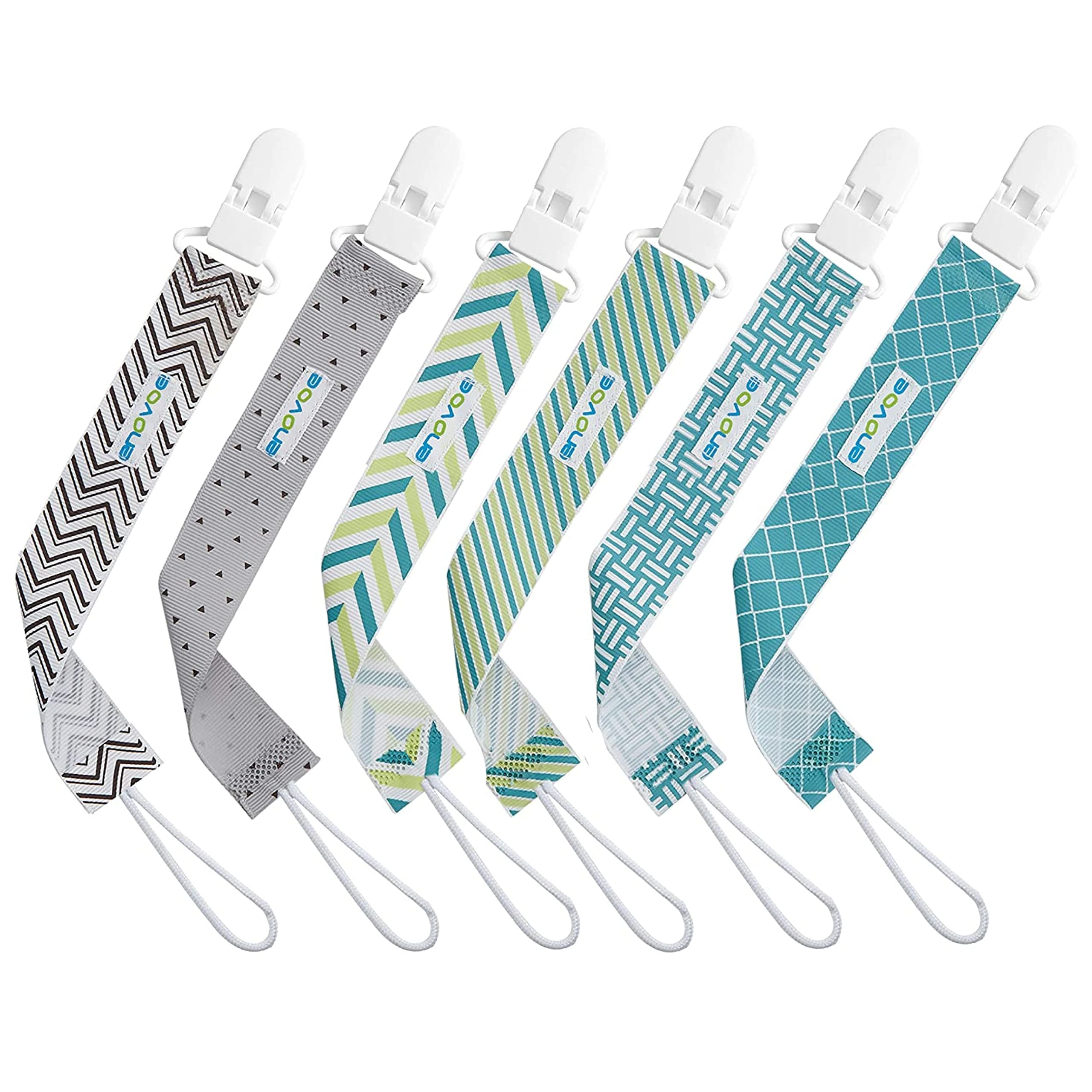 Pacifier Clip by Enovoe - 6 Pack of Pacifier Clips - Stylish Teething Ring Pacifier Holder Clip for Baby Boys and Girls - Multicolor - binkie Clip Baby Pacifier