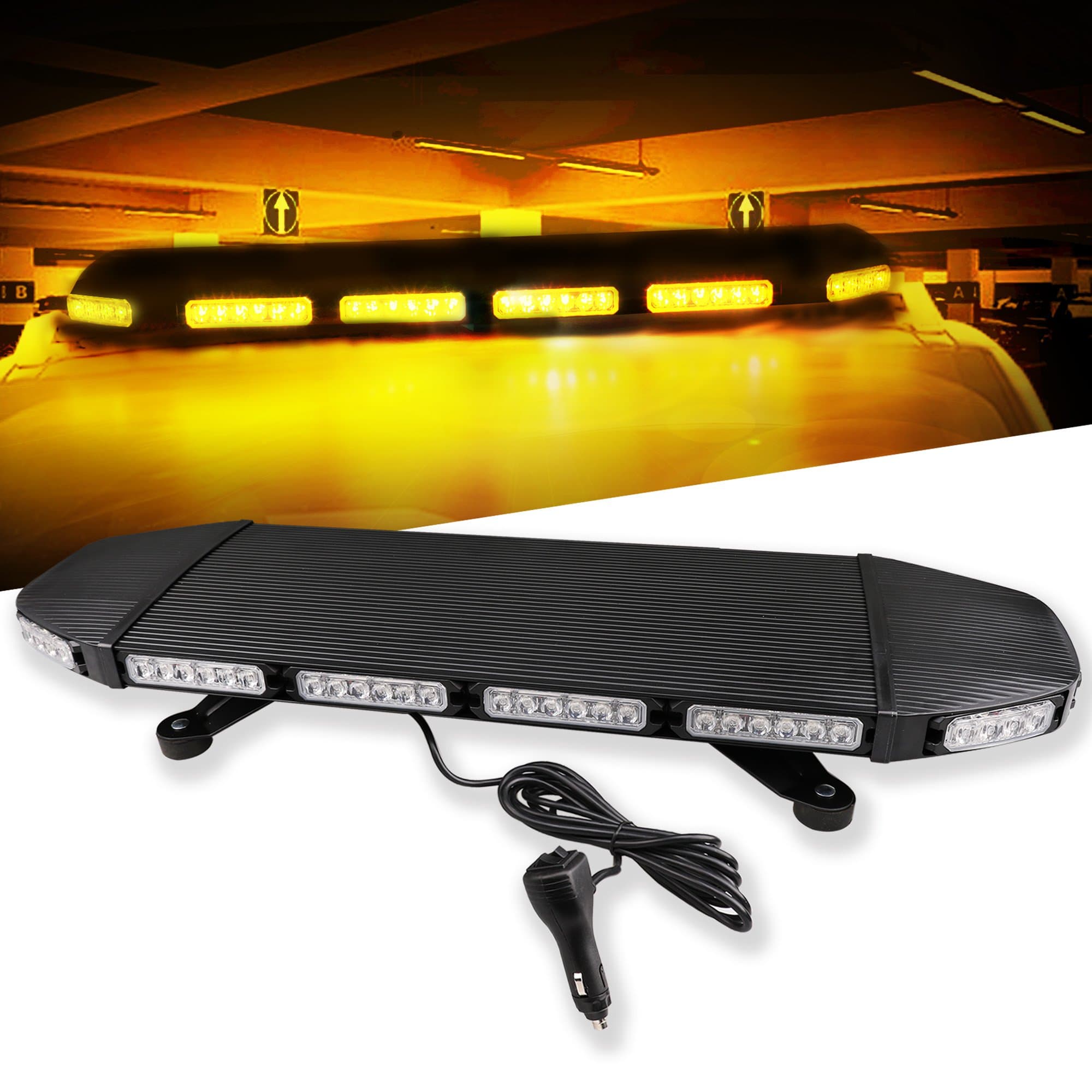 Primelux 30-inch 72 LEDs Automotive TIR LED Warning Bar - Emergency Hazard Beacon Caution Warning Strobe Lights with Permanent Mount Base for Truck Car Vehicle Law Enforcement Snow Plow - Amber