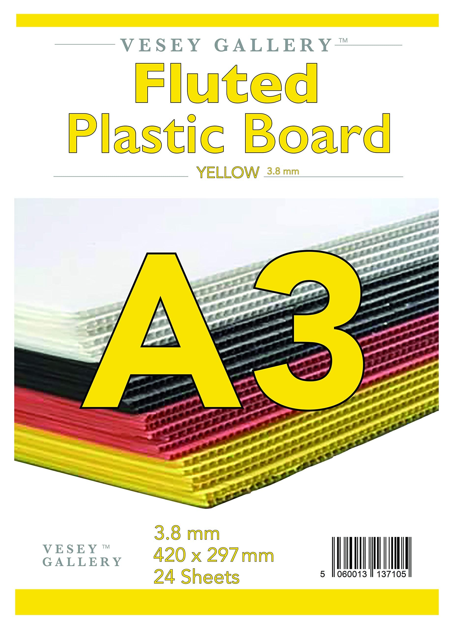 A3 Fluted Plastic Correx Board,. 24 Sheets. by Vesey Gallery® Outdoor Display Board (Yellow)