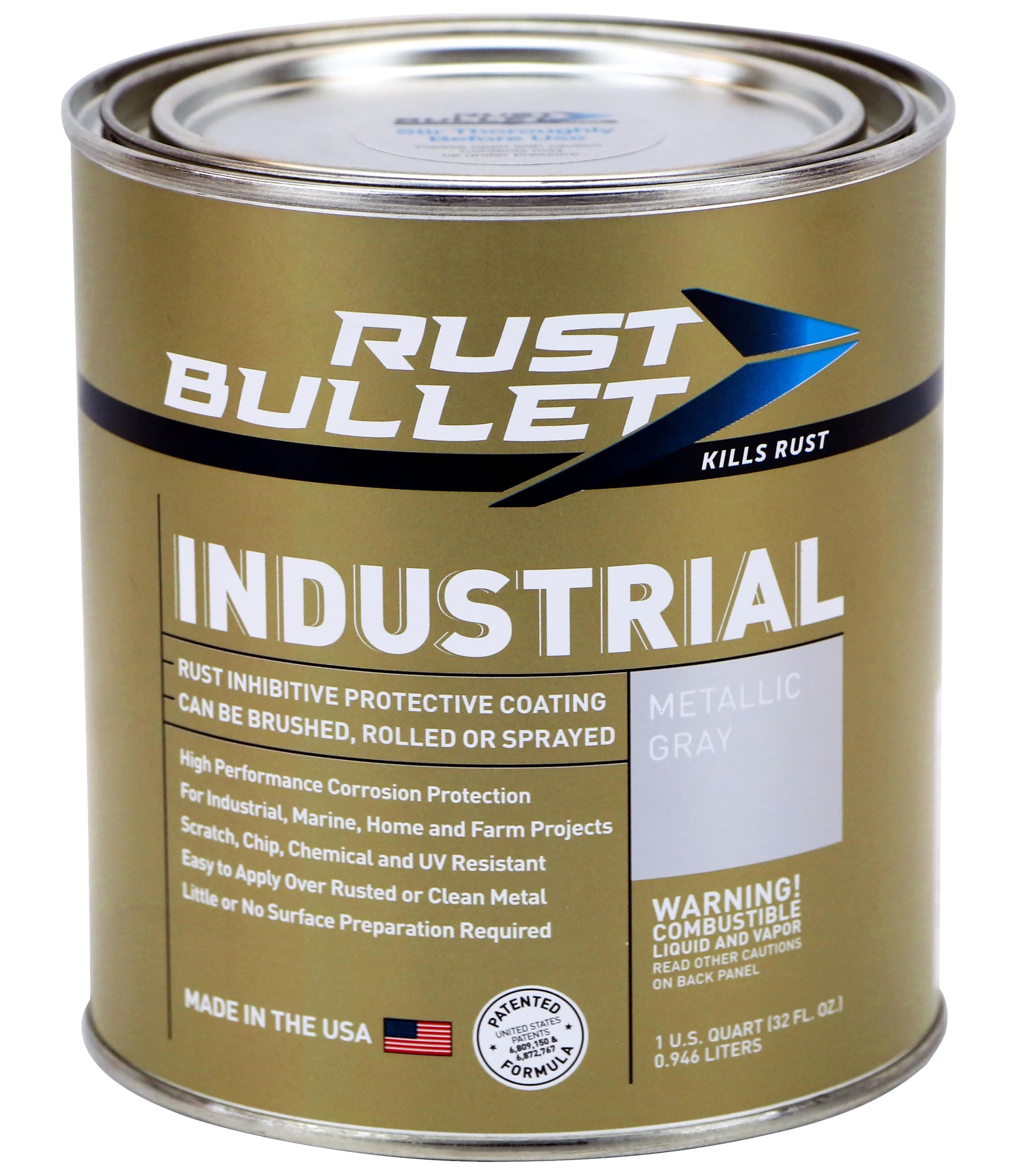 RUST BULLET Industrial - Metallic Gray - 1 Quart - Rust Preventative Coating for Industrial, Marine, Home and Farm Projects, Chip and UV Resistant, Durable Finish