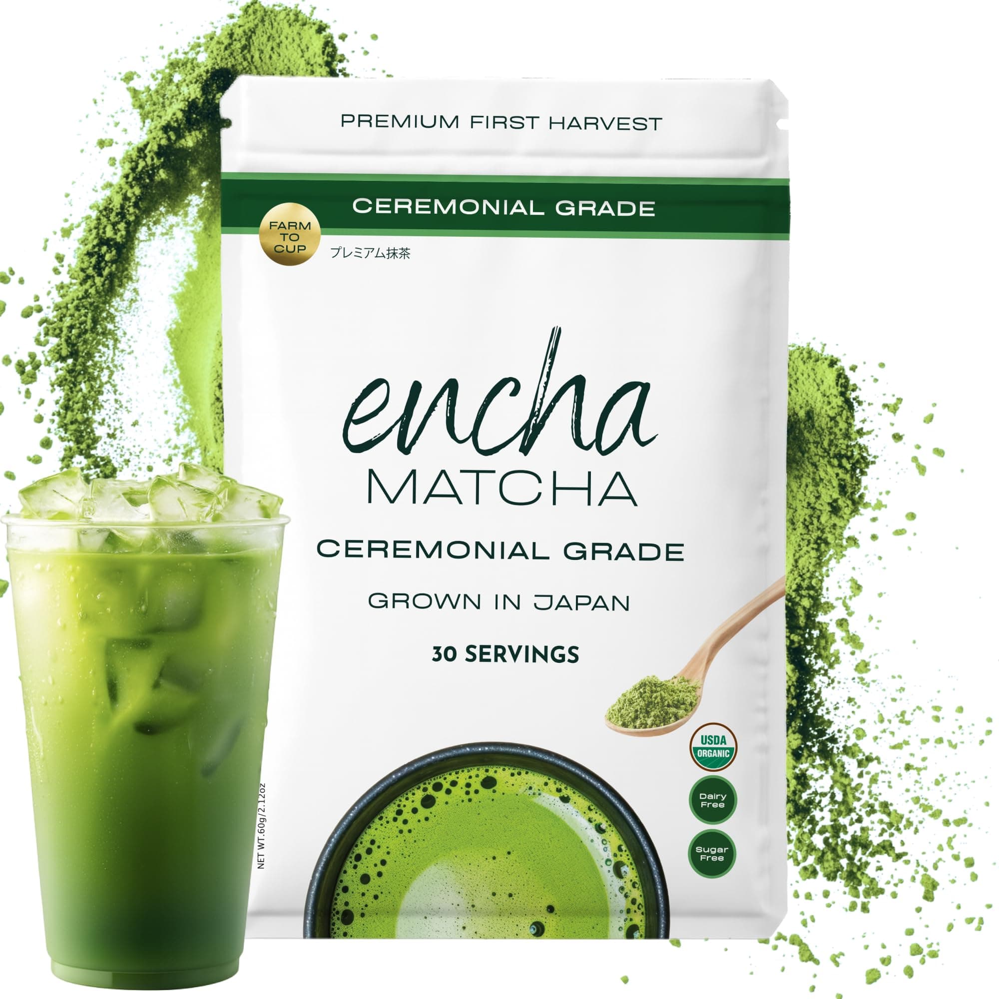 Matcha - Ceremonial Grade Matcha Powder, Organic First Harvest Japanese Green Tea Powder, From Uji, Japan (60g/2.12oz)