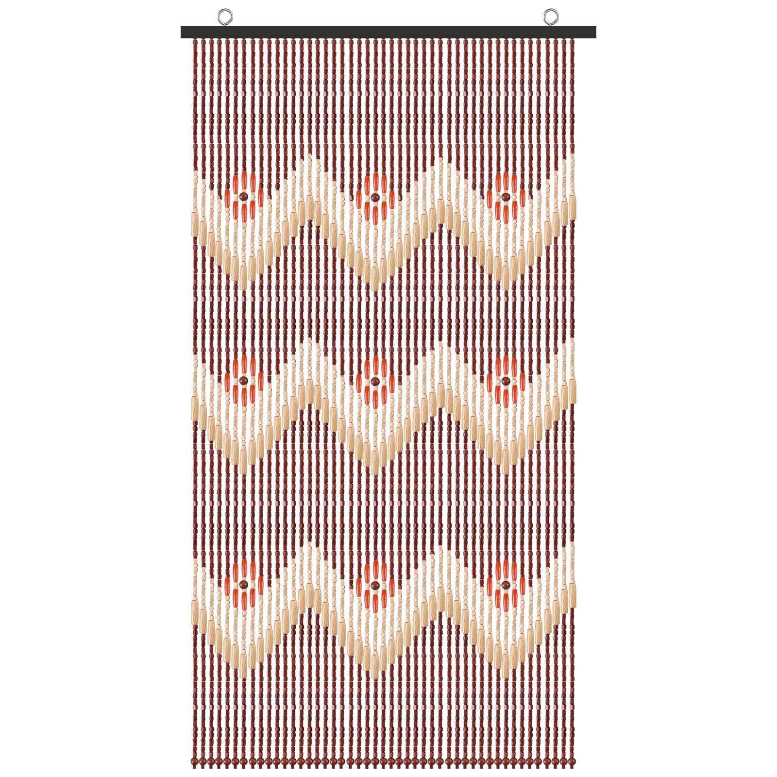 ANMINY Natural Wood Bamboo Beaded Curtain Wooden Hanging Room Divider Decorative Handmade Door Bead String Curtains Wall Panel Blinds for Doorway Restaurant Home Decor 35" by 76" - Wave Flower