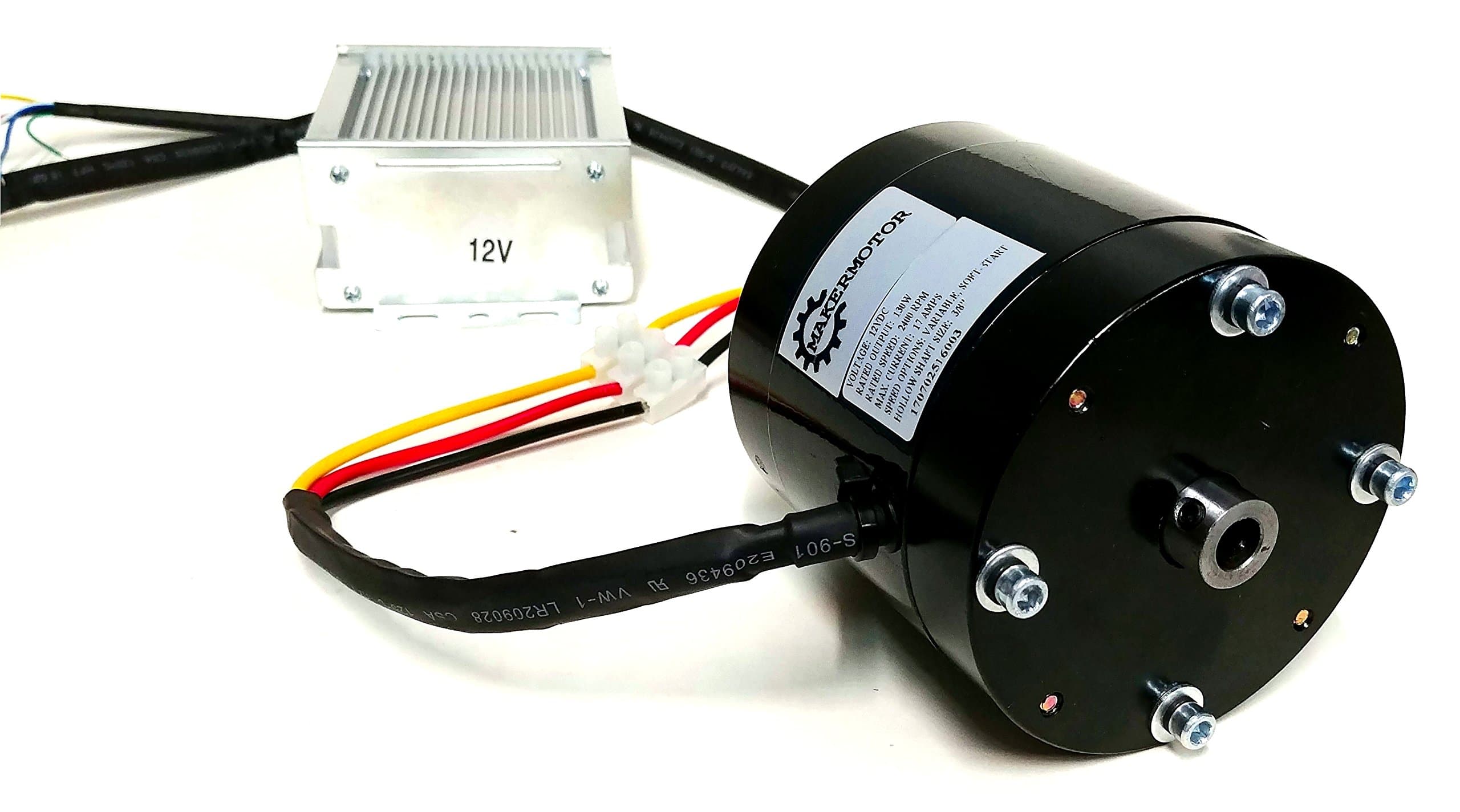Makermotor 1/6 hp 3/8" Bore Hollow Shaft Brushless 12v DC Sensorless Motor 2500 RPM Variable Speed Motor Reversible with Soft-Start Feature