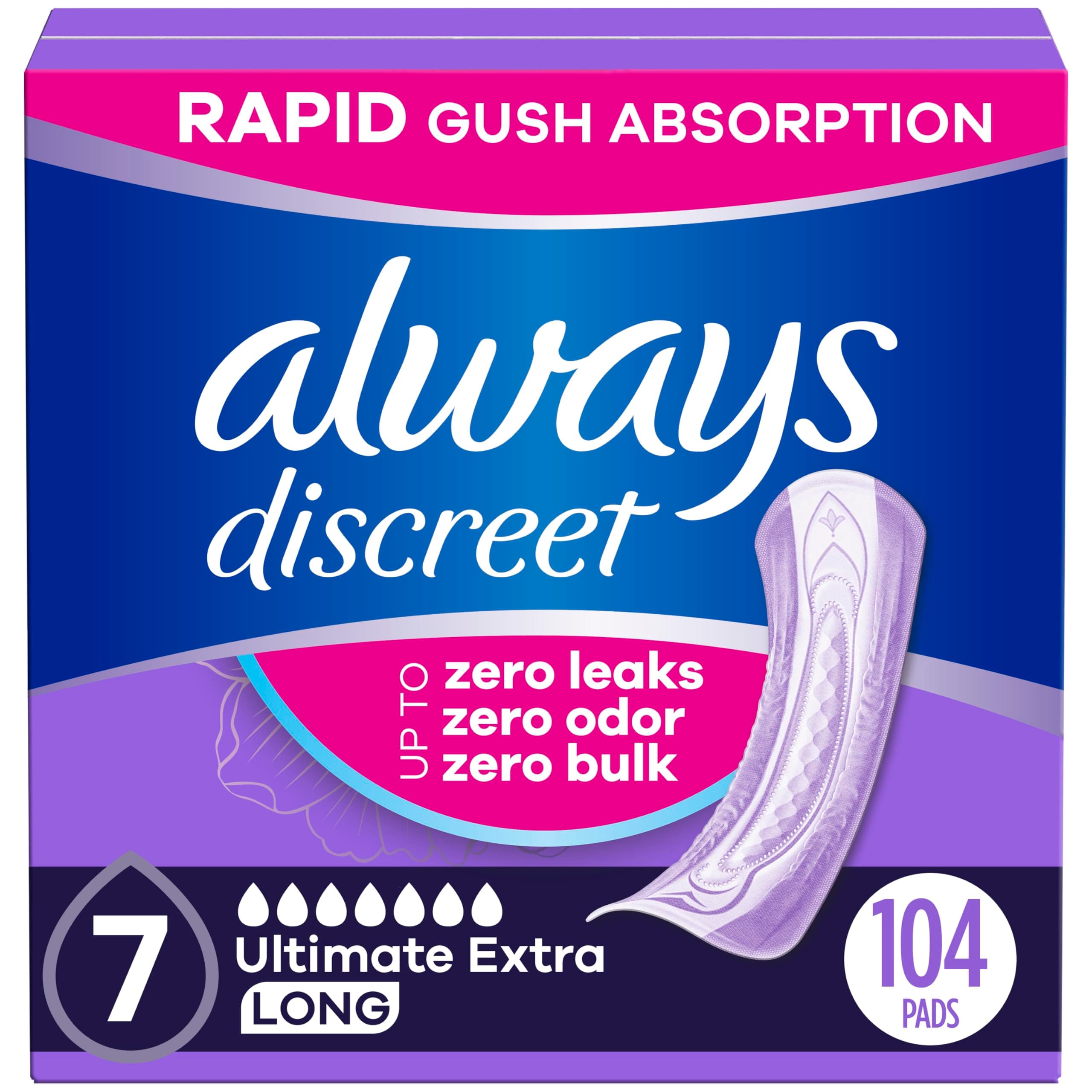 Adult Incontinence Pads for Women, Drier, 7 Drop Long Length, Ultra Absorbency, Pads for Bladder Control Management, Bladder Leaks, Overnight & Postpartum Pads, 104ct