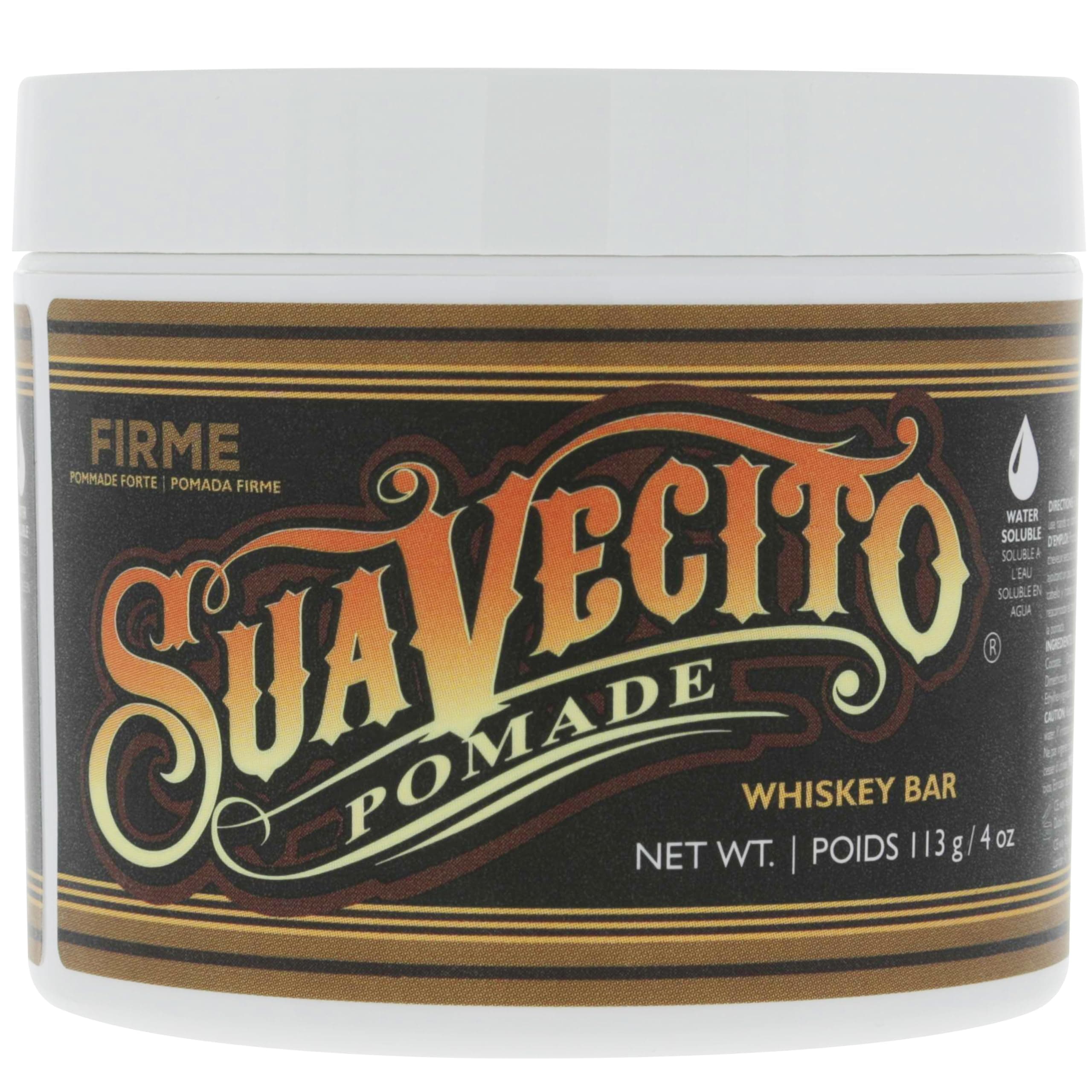 Pomade Firme (Strong) Hold Whiskey Bar Scent 4 oz - Pomade For Men - Medium Shine Water Based Wax Like Flake Free Hair Gel - Easy To Wash Out - All Day Hold For All Hair Styles