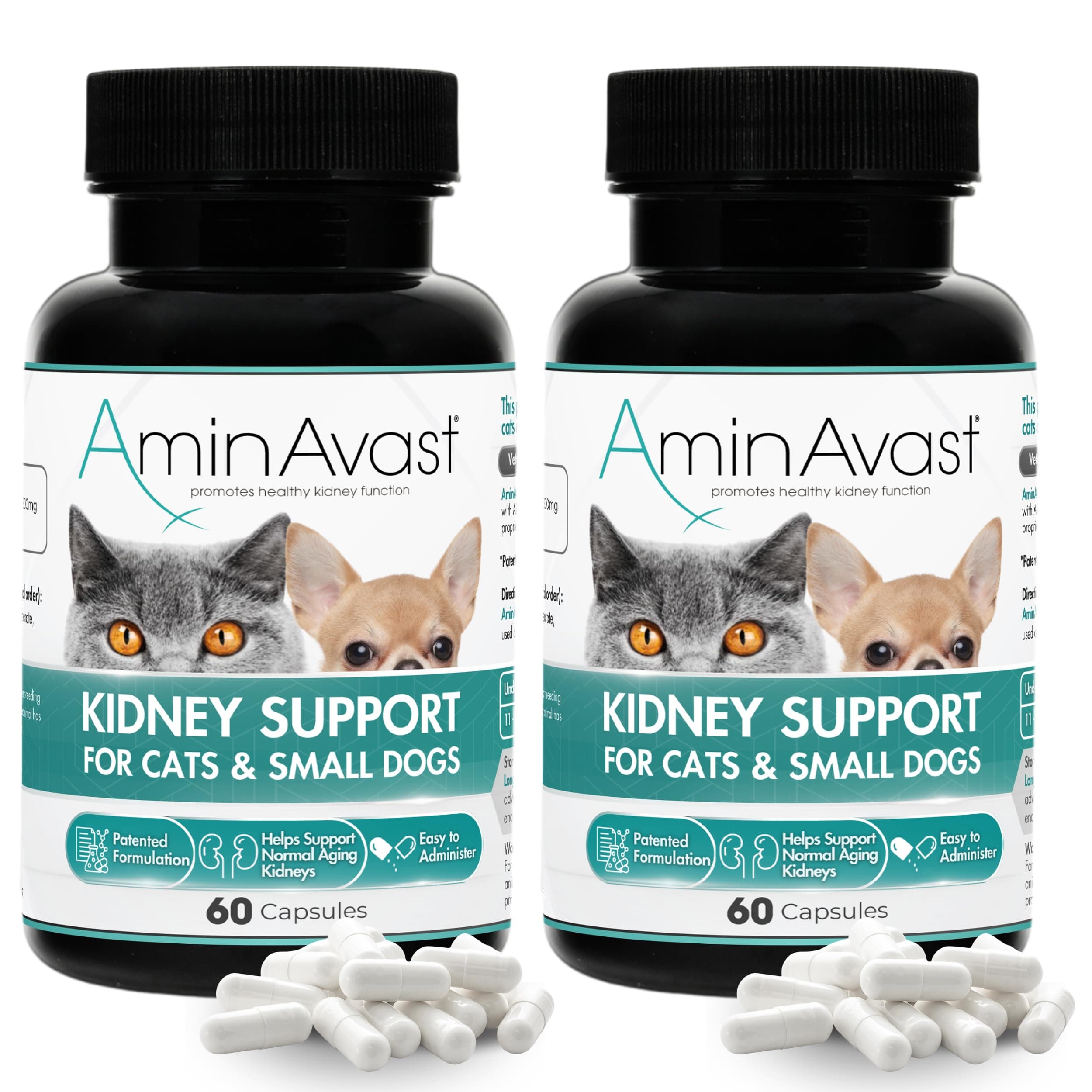 Kidney Support Supplement for Cats and Small Dogs, 300mg 2-Pack - Promotes Natural Kidney Function - Aids in Health and Vitality of Aging Kidneys - Easily Administered - 60 Sprinkle Capsules