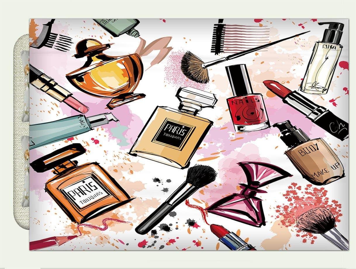 Ankeru Flannel Throw Blanket Girly Decor Cosmetic And Make Up Theme Pattern With Perfume And Lipstick Nail Polish Brush Modern City La Autumn Winter Warm Double Sides Print Blanketry, 47"W x 31"H