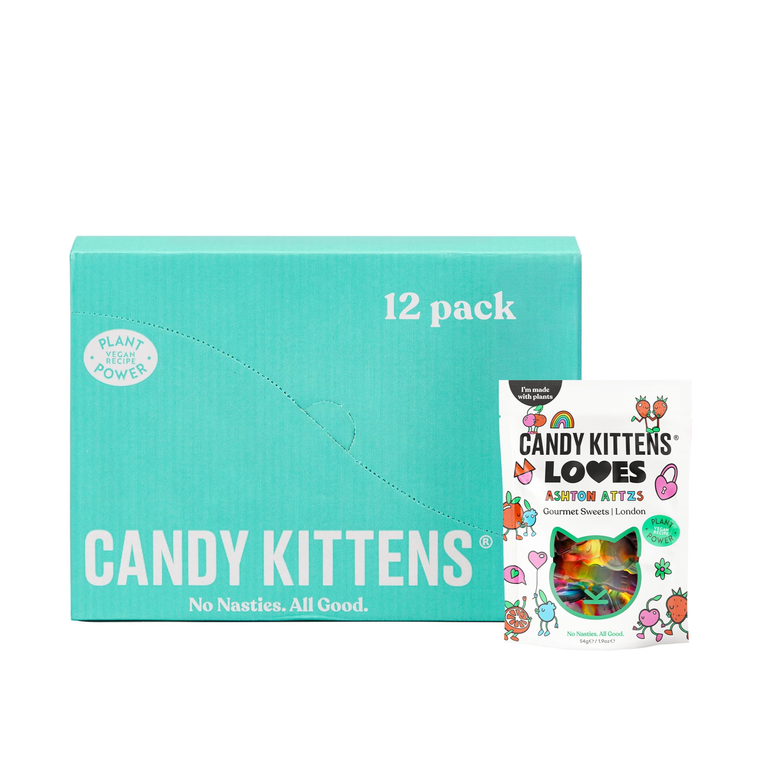 Candy Kittens Vegan Sweets LOVES (12 x 54g), Multipack, Rainbow Jelly Gourmet Vegan Sweet Mix, Naturally Flavoured Gummies with Real Fruit Juice, Vegetarian Treats