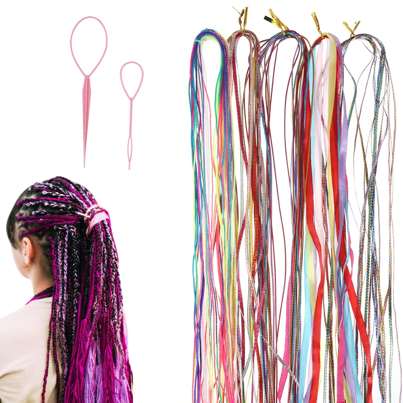 Dimeho 62 Pcs Colorful Hair Wrap String For Braids, Rainbow Hair Braiding Hair Tie Assorted Gradient Color Hair Rope Band Reusable Hair Ribbons DIY Styling Hair Braid Accessories for Women Men