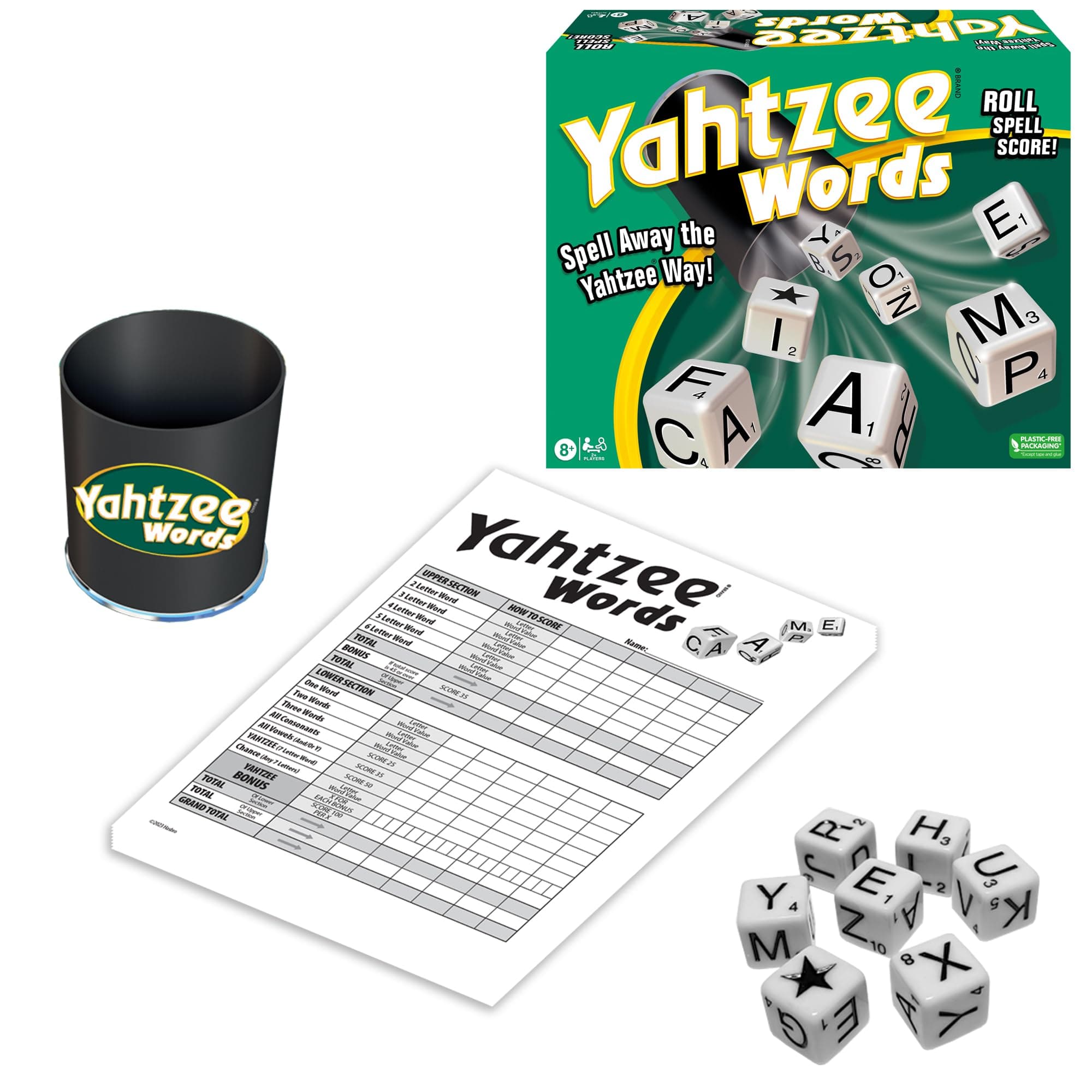 Winning Moves Yahtzee Words Games USA, Family Word Game Version for 2 or More Players, Ages 8+