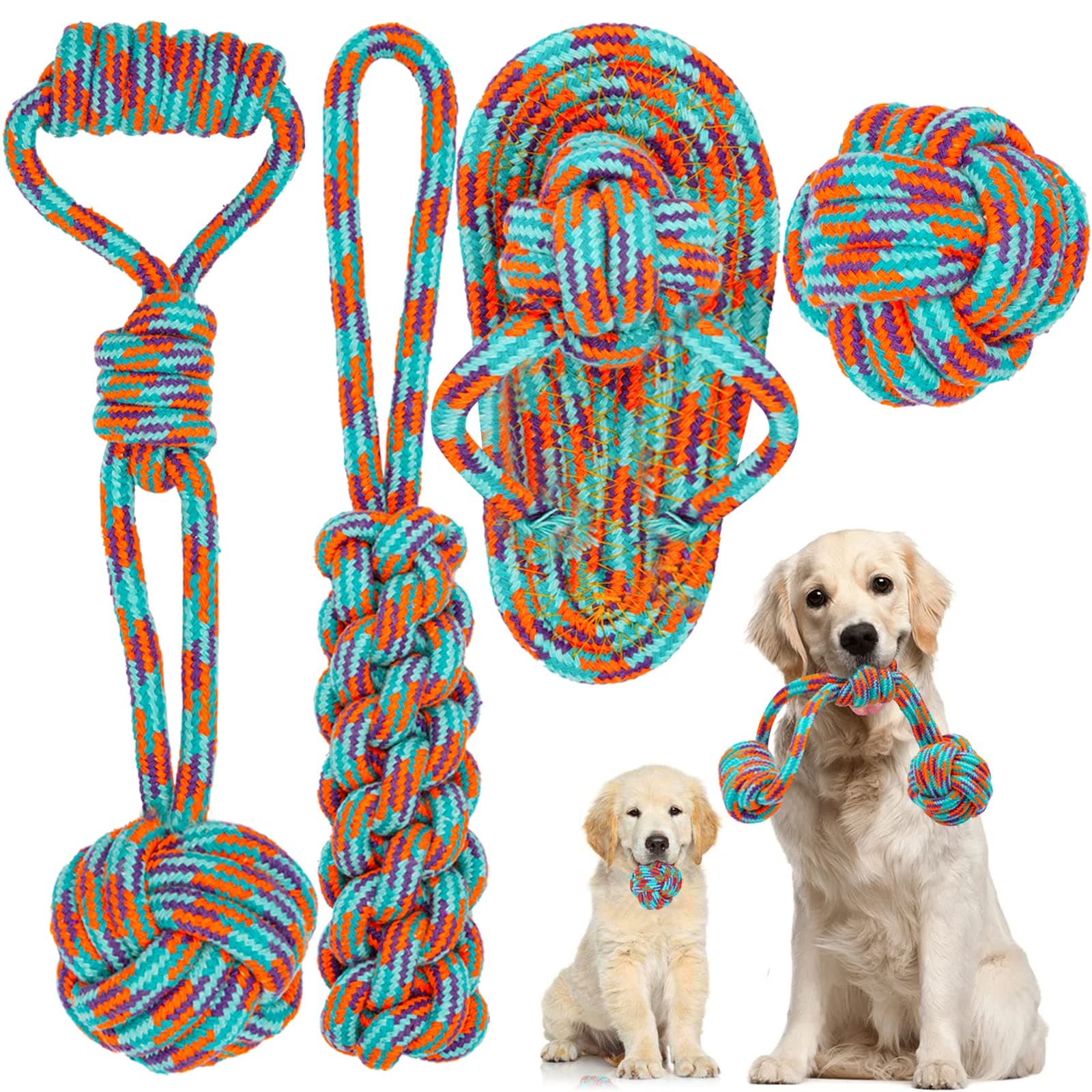 COZIIDog Rope Toy for Boredom, Puppy Chew Toys for Teething Training - Interactive Dog Toys with Natural Cotton, Teeth Cleaning, Durable Tug of War, Birthday Gifts for Small and Medium Dogs - 4 Pack