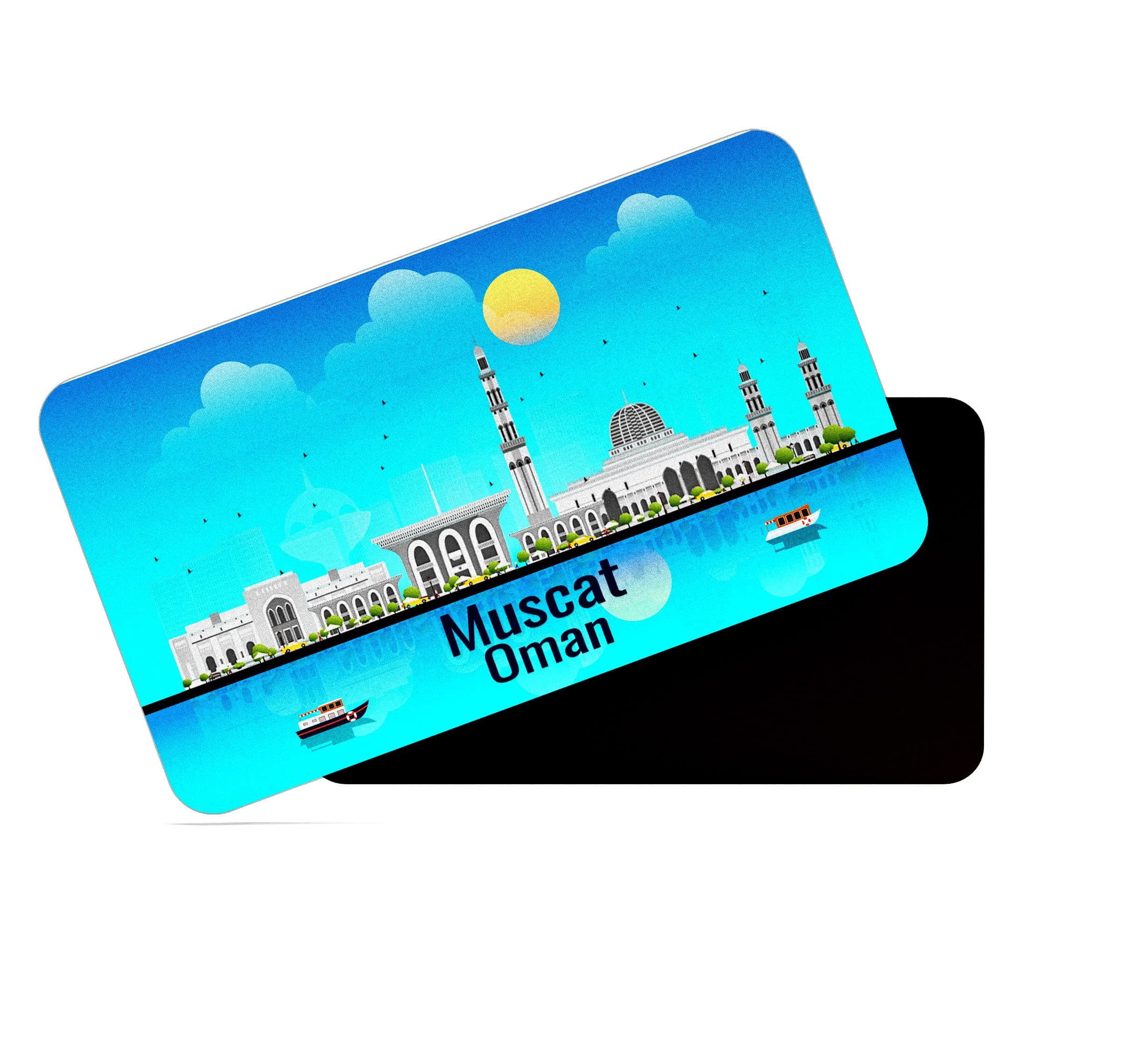 dhcrafts Rectangular Rubber Fridge Magnet/Magnetic Card Blue Oman Muscat Design Pack of 1 (8.6cm x 5.4cm)
