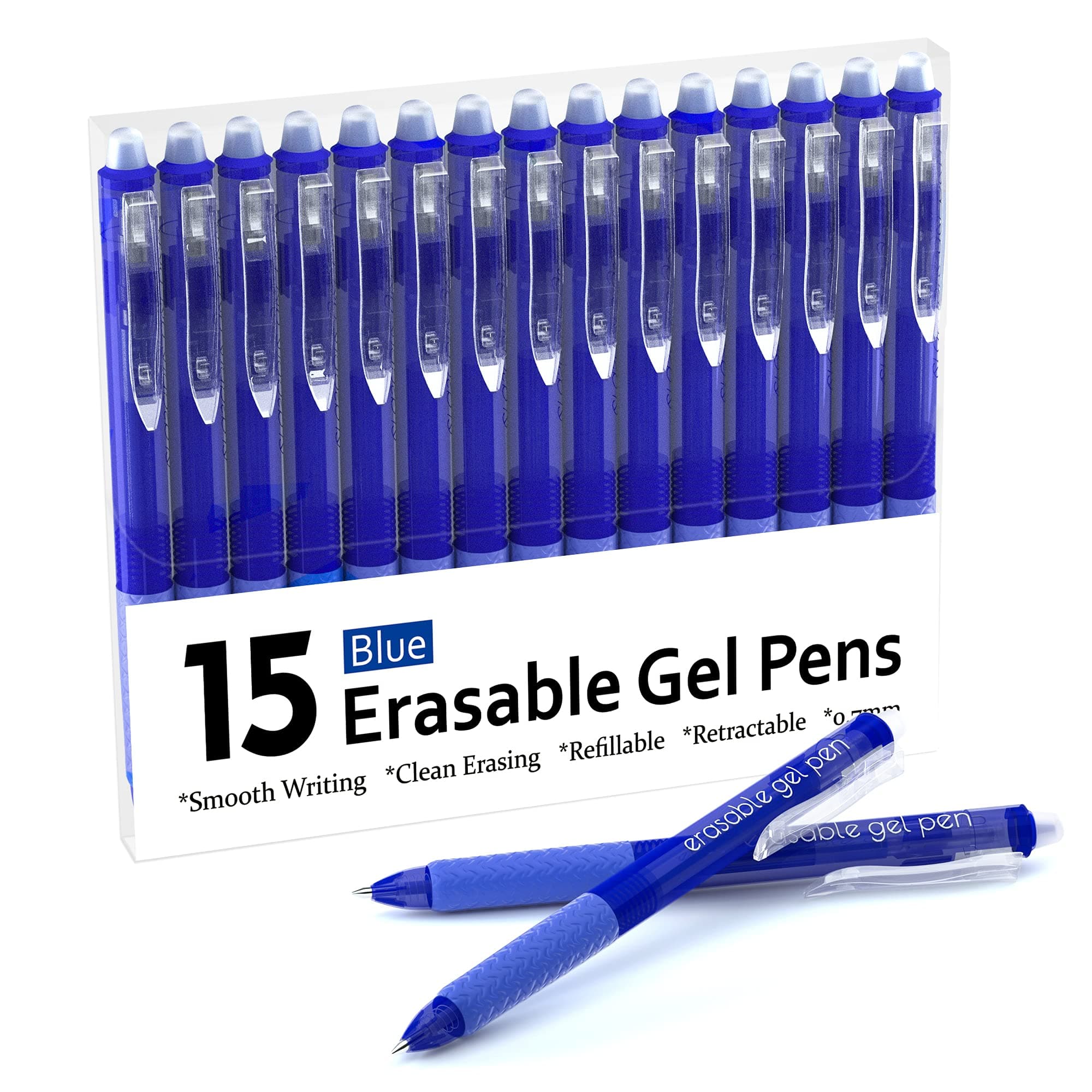 Erasable Gel Pens, 15 Pack Blue Retractable Erasable Pens Clicker, Fine Point, Make Mistakes Disappear, Blue Ink for Writing Planner and Crossword Puzzles