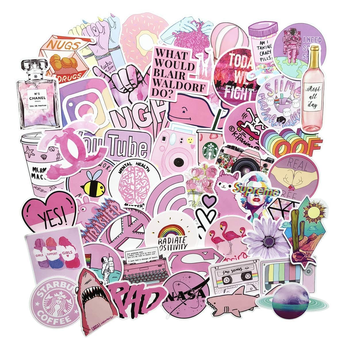 Love Sticker Cool Pack,Pink Cute Stickers, Secret Garden Sticker Decals Vinyls for Teen Girl Decal Laptop,Cars,Motorcycle,Bicycle,Skateboard Luggage,Bumper Hippie Decals Bomb Waterproof(53pcs)