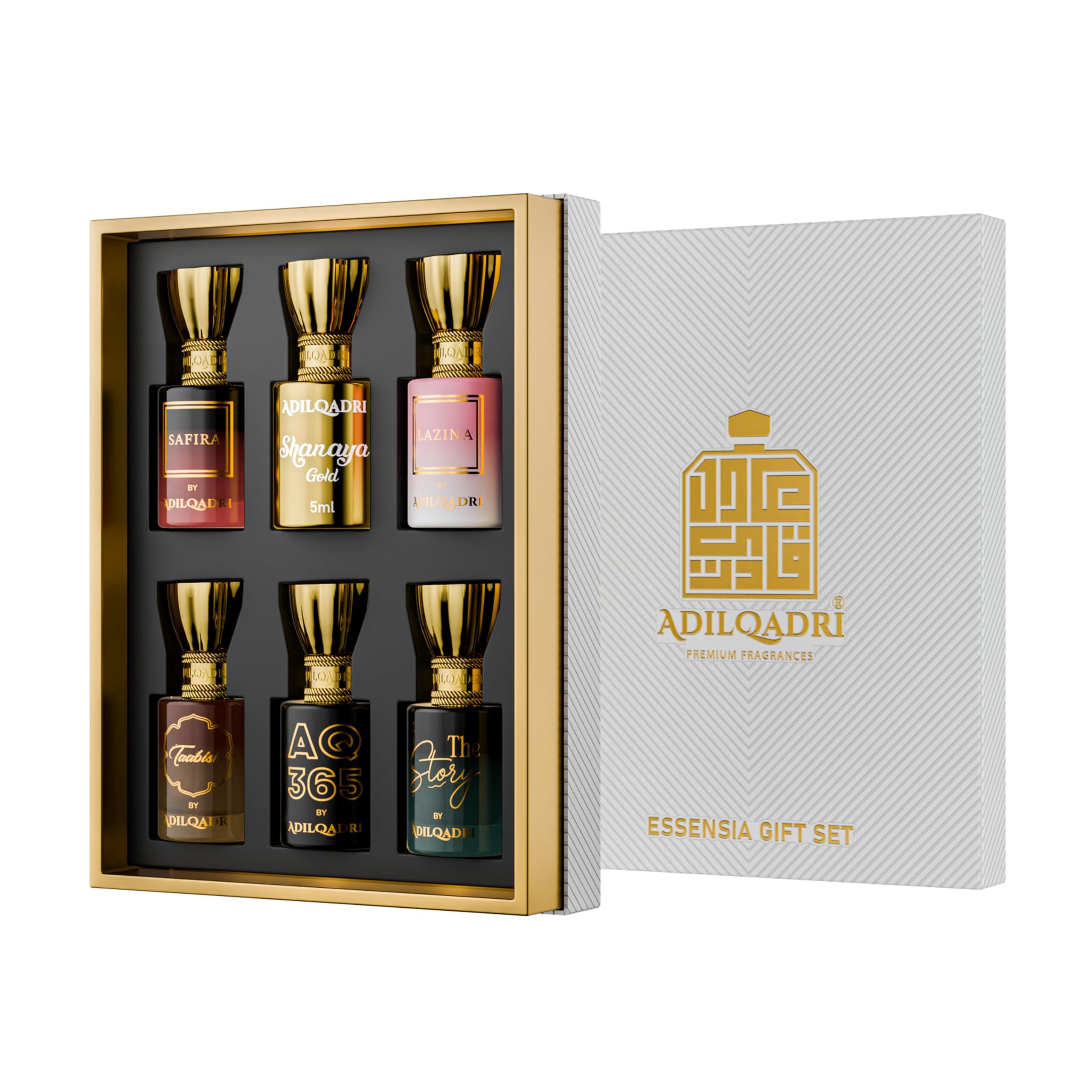 Adilqadri Essensia Luxury Attar Combo for Men & Women | Non-Alcoholic Long-Lasting Arabic French & Woody Notes | Roll-On Attar Parfum | Gift Hamper for Him & Her | Combo of 6 (5.5ml Each)
