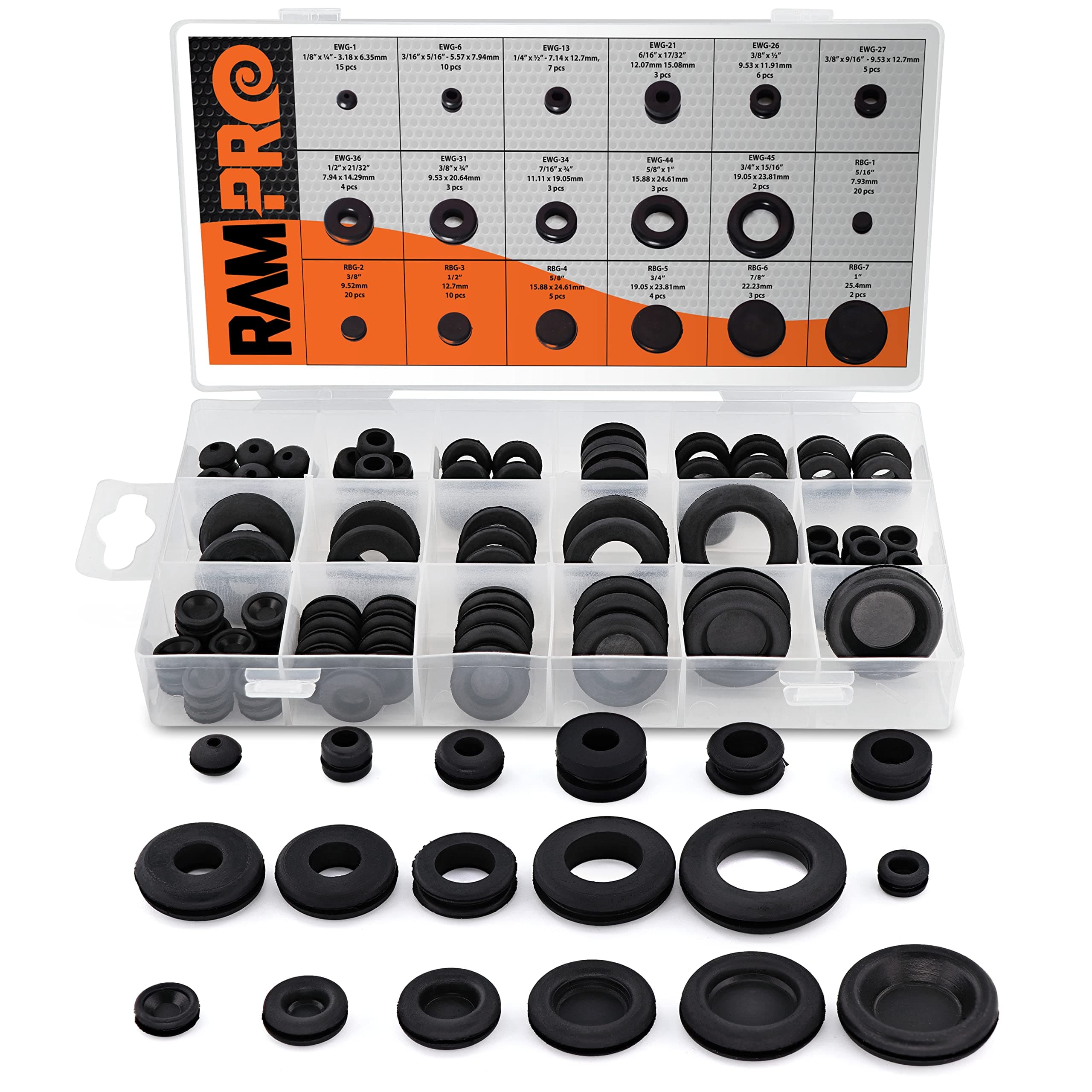 125pc 18 Sizes Rubber Grommet Kit - Includes Grommets for Wiring, Hole Plugs, and Automotive Firewall Grommet (1/4' 5/16' 1/2' 7/32' 3/8' 9/16' 5/16' 5/8' 3/4' 7/8' 15/16' 21/32' 1')