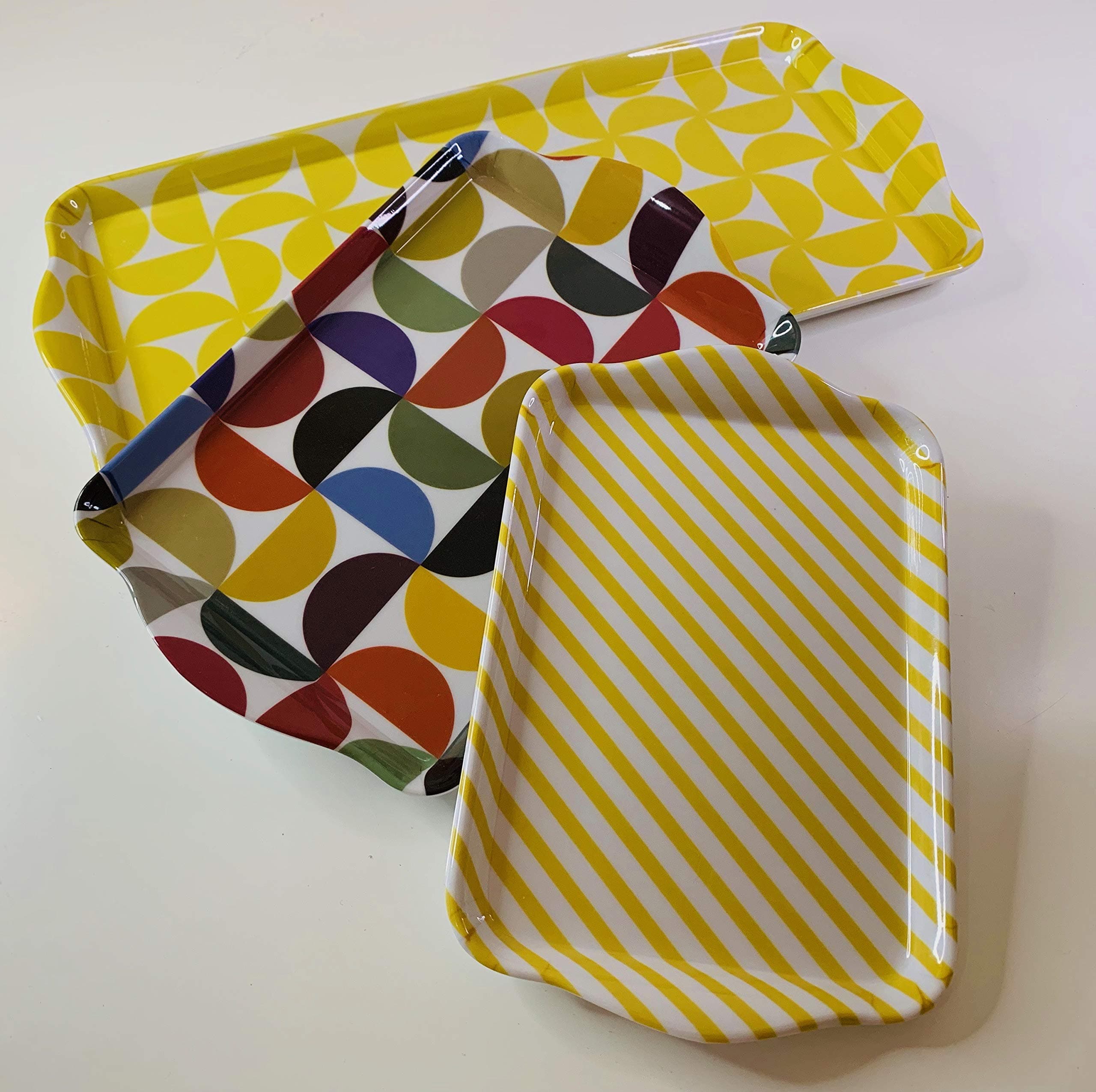 Decorative Melamine Serving Trays - Sunny - Set of 3-17x36 cm,15x25, 14x21 centimetres - Multipurpose, Light, Sturdy, Handy and Easy to Carry - Great for Serving Cake and Sandwiches - by Stoptray