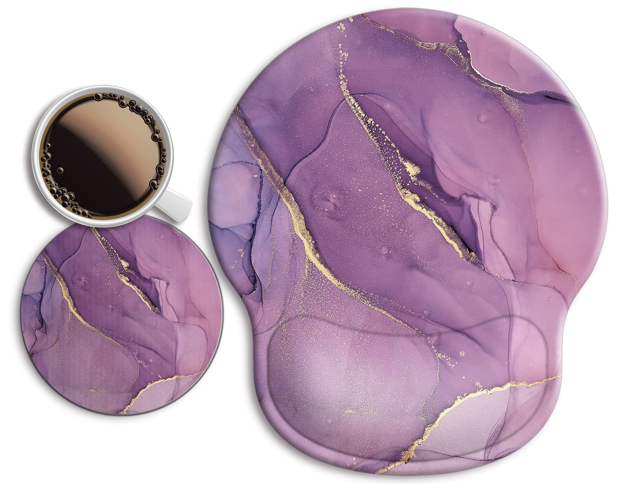 Ergonomic Mouse Pad with Wrist Support Rest,[ 20% Larger] Mousepad Gel Wrist Rest, with Coaster Non-Slip & Pain Relief for Computer, Desk, Home&Office-Purple Marble
