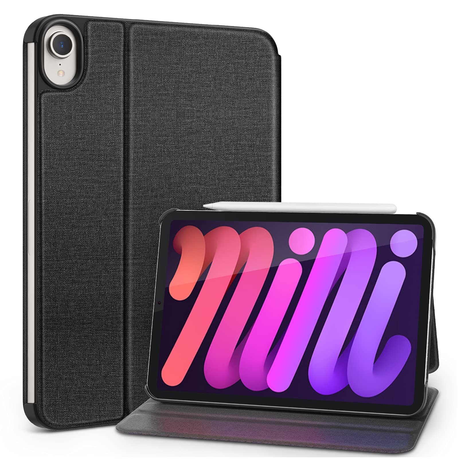 DTTO Case for iPad Mini 6 2021, [Fabric Texture Design+Auto Wake/Sleep+2nd Gen Apple Pencil Charging] Lightweight Hard PC Back Cover for iPad Mini 6th Generation 8.3 inch, Black