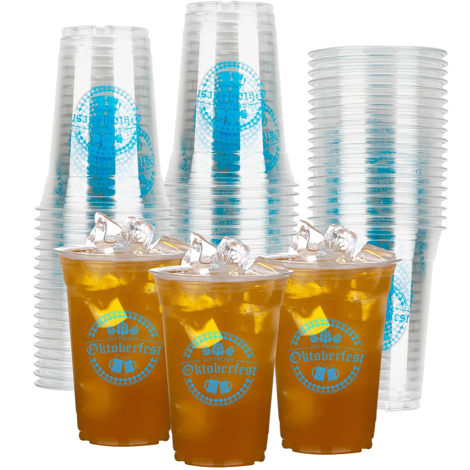 50 PCS Oktoberfest Decorations, 14 OZ Bavarian Oktoberfest Plastic Cups, Large Capacity Clear Disposable Cups Cold Hot Drinking Water Cups Party Cups Beer Mugs for Beer Festival Carnival