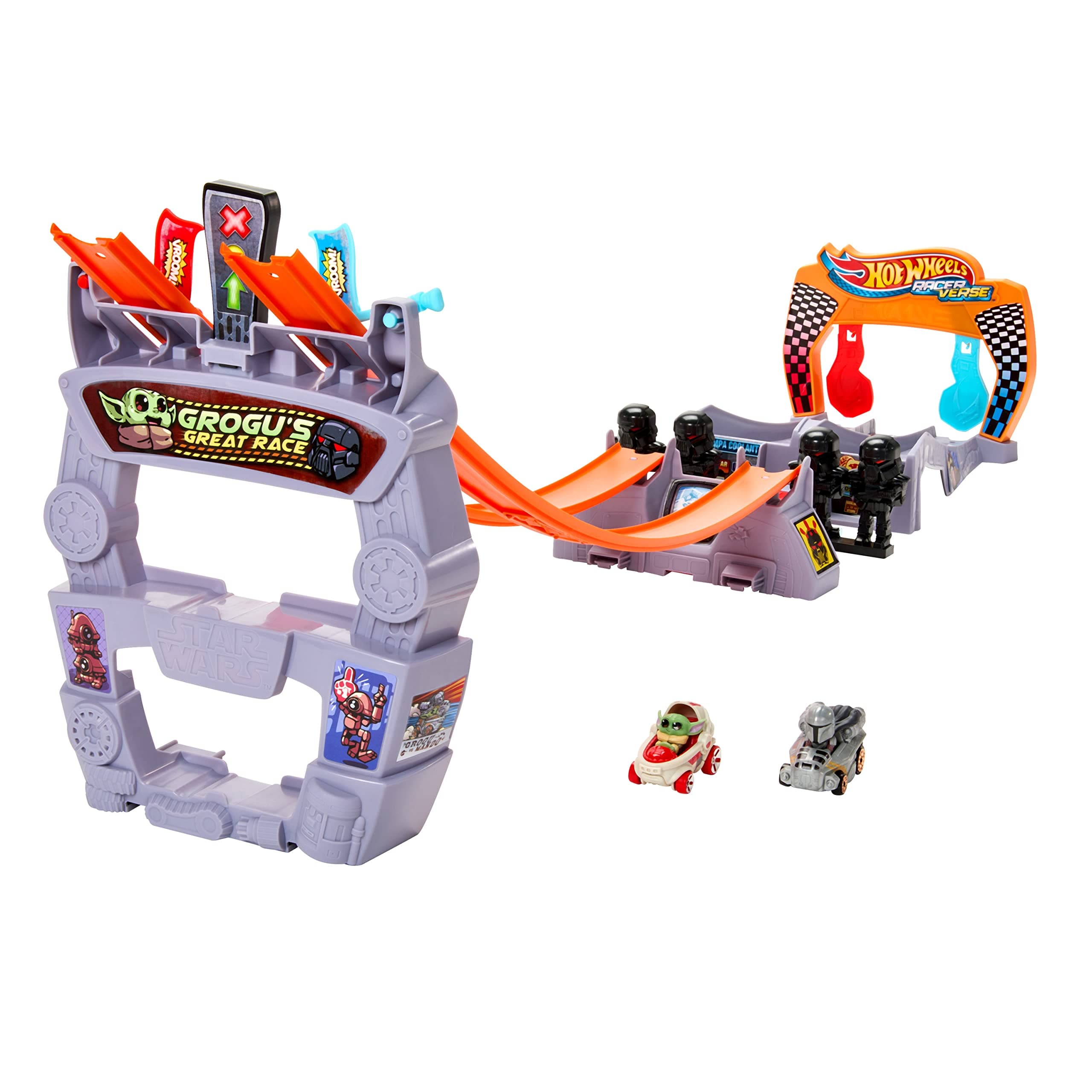 Hot Wheels RacerVerse, Grogu s Great Race Track set, Star Wars Track Set with Die-Cast Hot Wheels Racers Inspired by Star Wars: Grogu and The Mandolorian, HPL32
