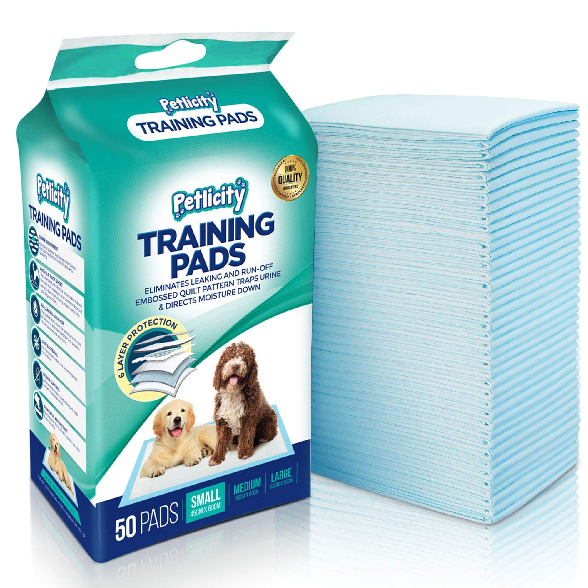 – Pack of 50 Puppy Dog Toilet Training Pads - Highly Absorbent Mats to protect your Floor, Carpets and Furniture (Small 45cm x 60cm)