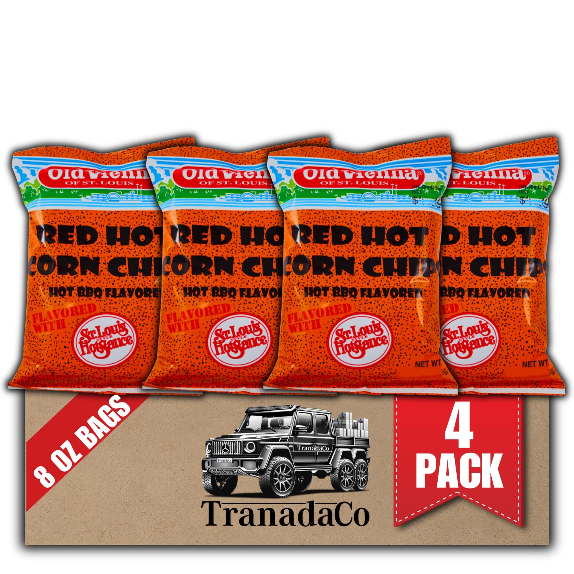 Old Vienna of St. Louis Red Hot Corn Chips 8oz Bags (4 Pack) Snack Box by TranadaCo