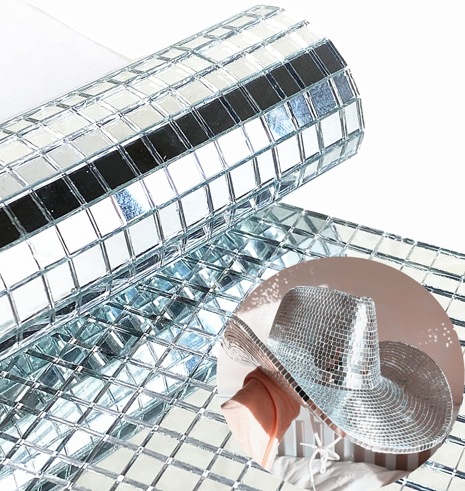 Real Glass Silver Mirrors Mosaic Tiles Sticker for Craft Square Glass Tiles Self Adhesive,5mm by 5mm (Silver, 2400PCS)